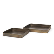Varun Square Antiqued Brass Metal Tray (Set of 2) - Central Designs