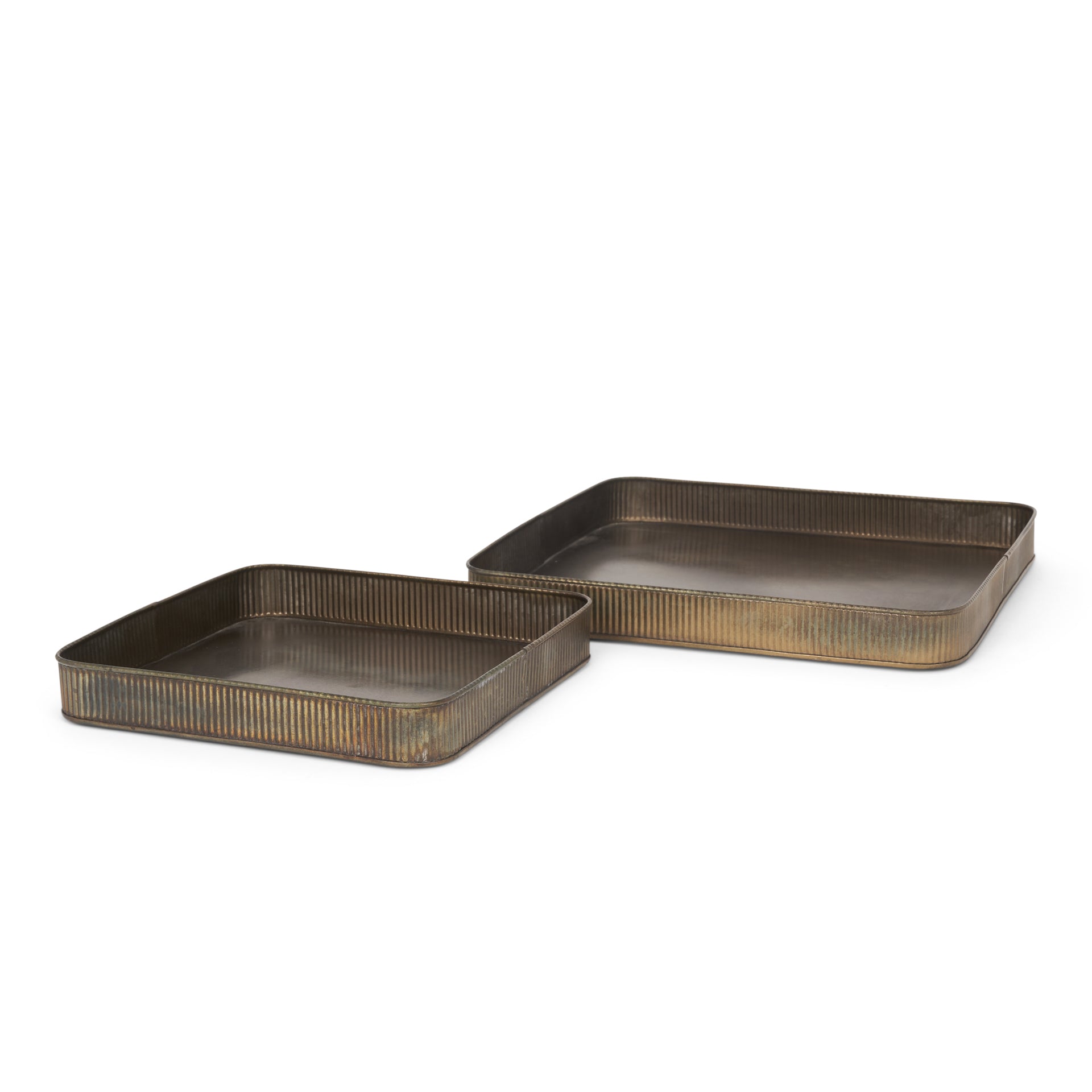 Varun Square Antiqued Brass Metal Tray (Set of 2) - Central Designs