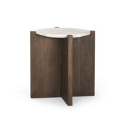Bianca Dark Brown Wood w/ Marble Round Accent Table - Central Designs