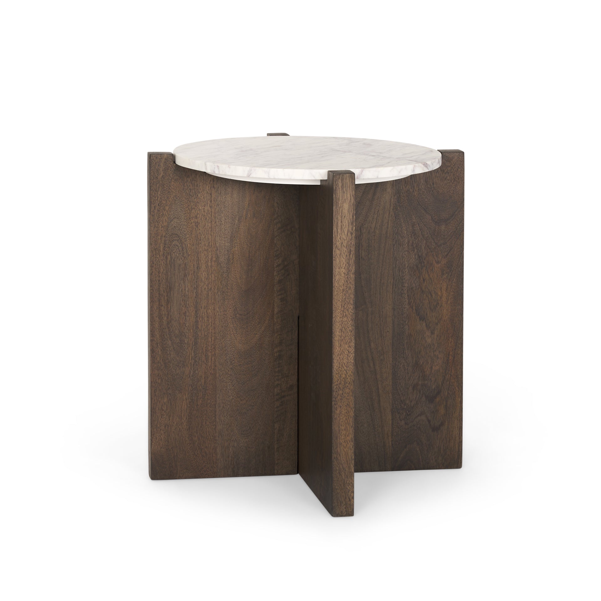 Bianca Dark Brown Wood w/ Marble Round Accent Table - Central Designs