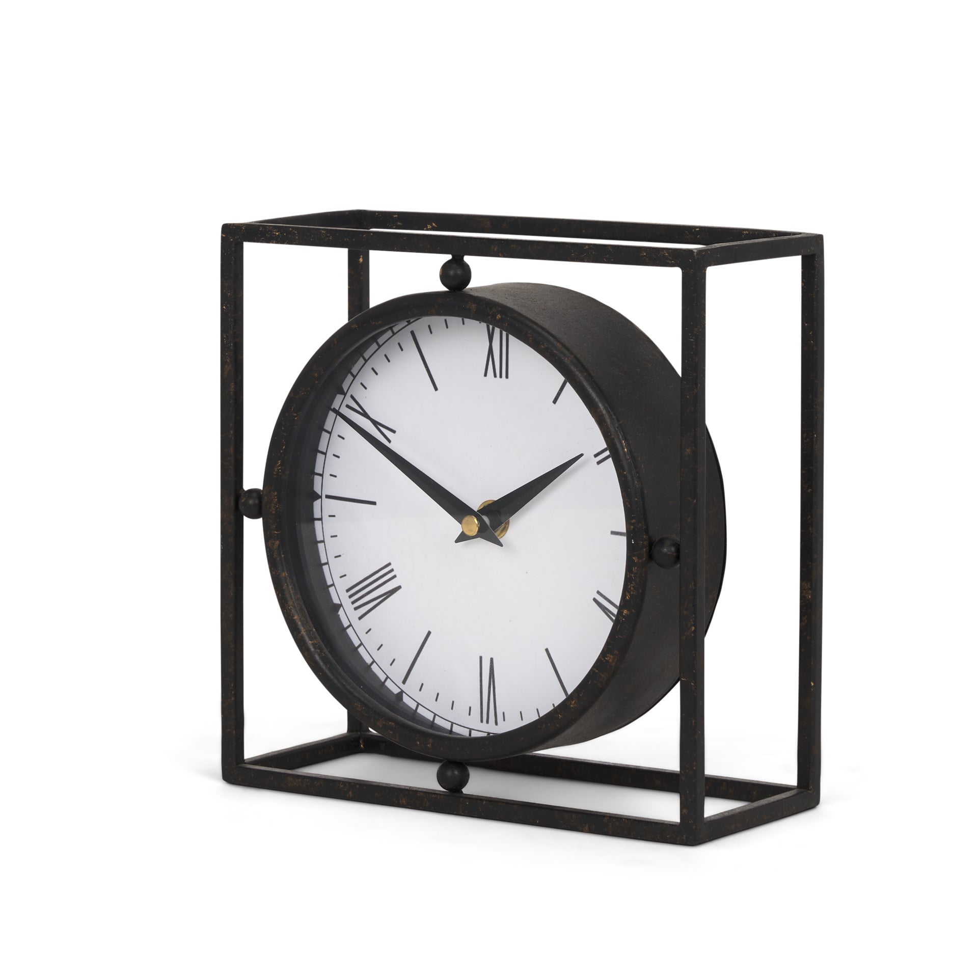 Raisa Black w/ Gold Antiquing Metal Table Clock - Central Designs