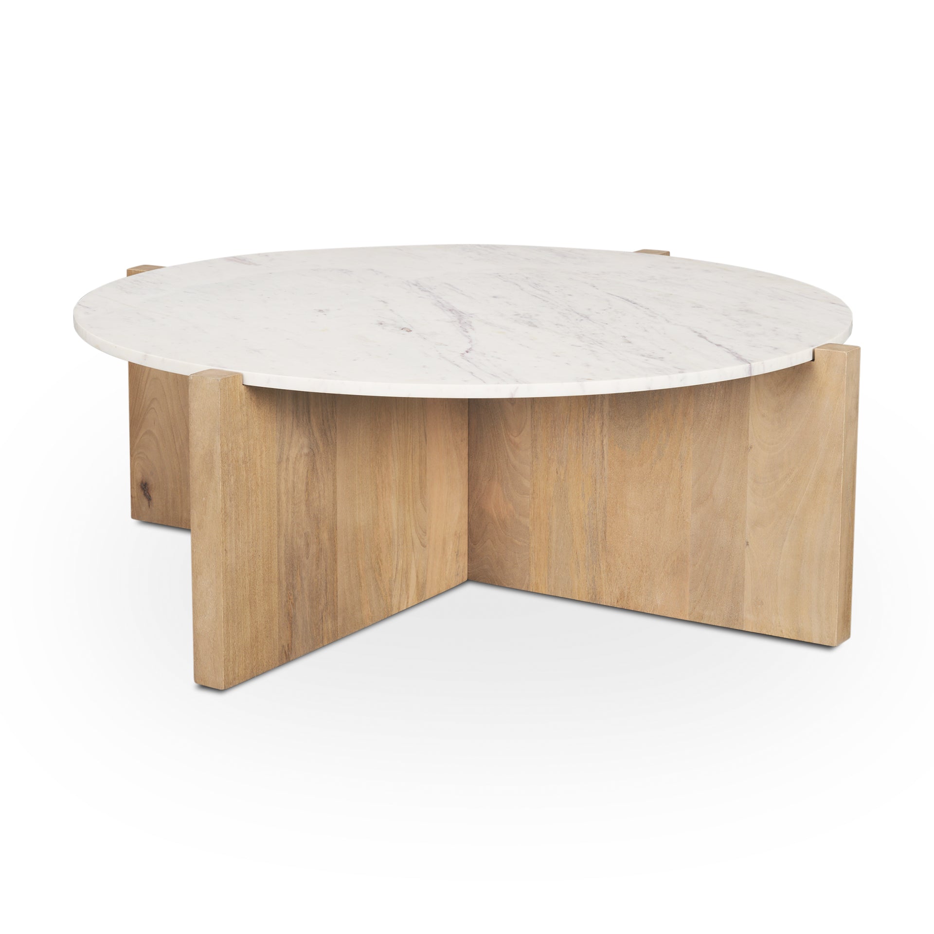 Bianca Light Brown Wood w/ Round Marble Top Coffee Table - Central Designs