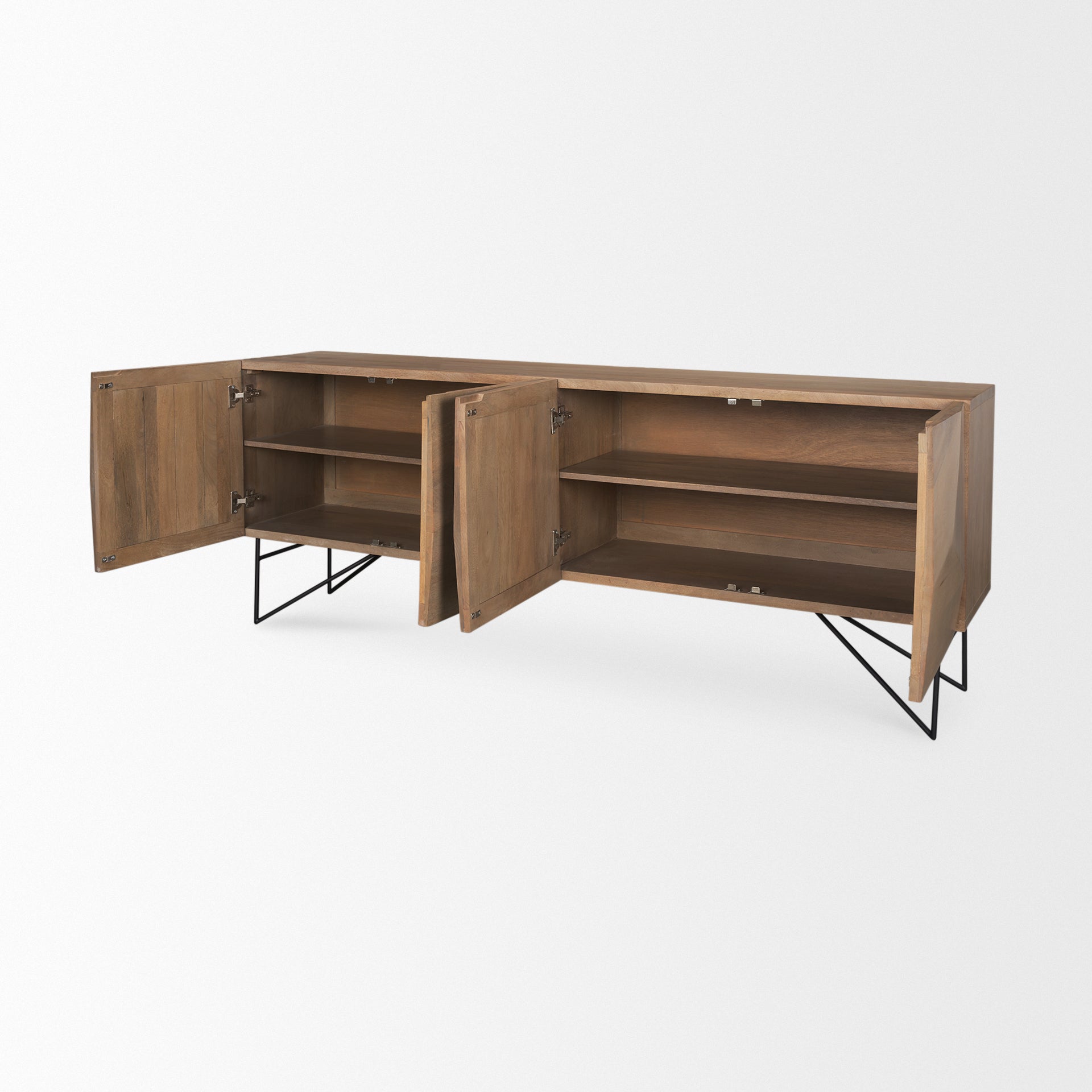 Darwin Light Brown Wooden 4 Door w/ 2 Shelves Sideboard - Central Designs