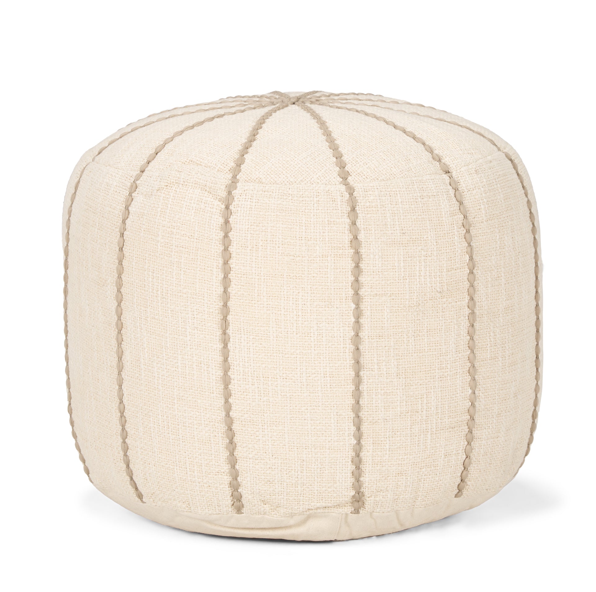 Sachi Beige w/ Stitching Pouf - Central Designs