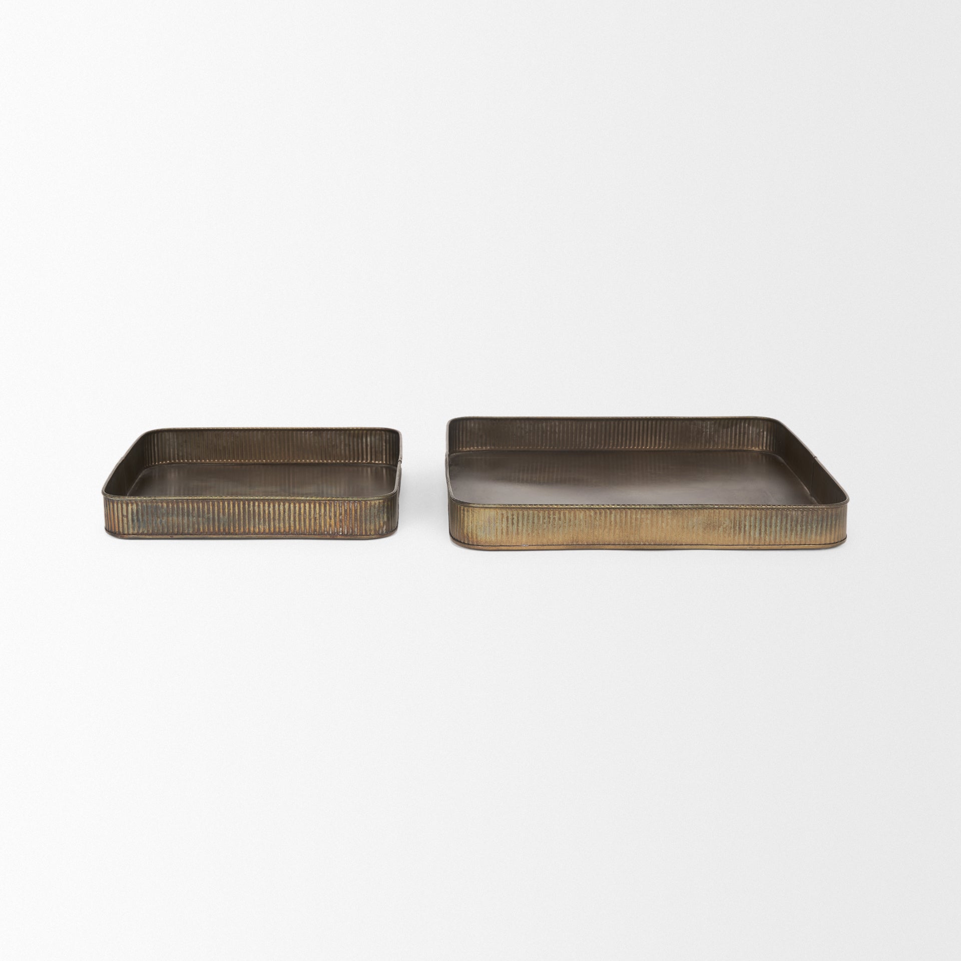 Varun Square Antiqued Brass Metal Tray (Set of 2) - Central Designs