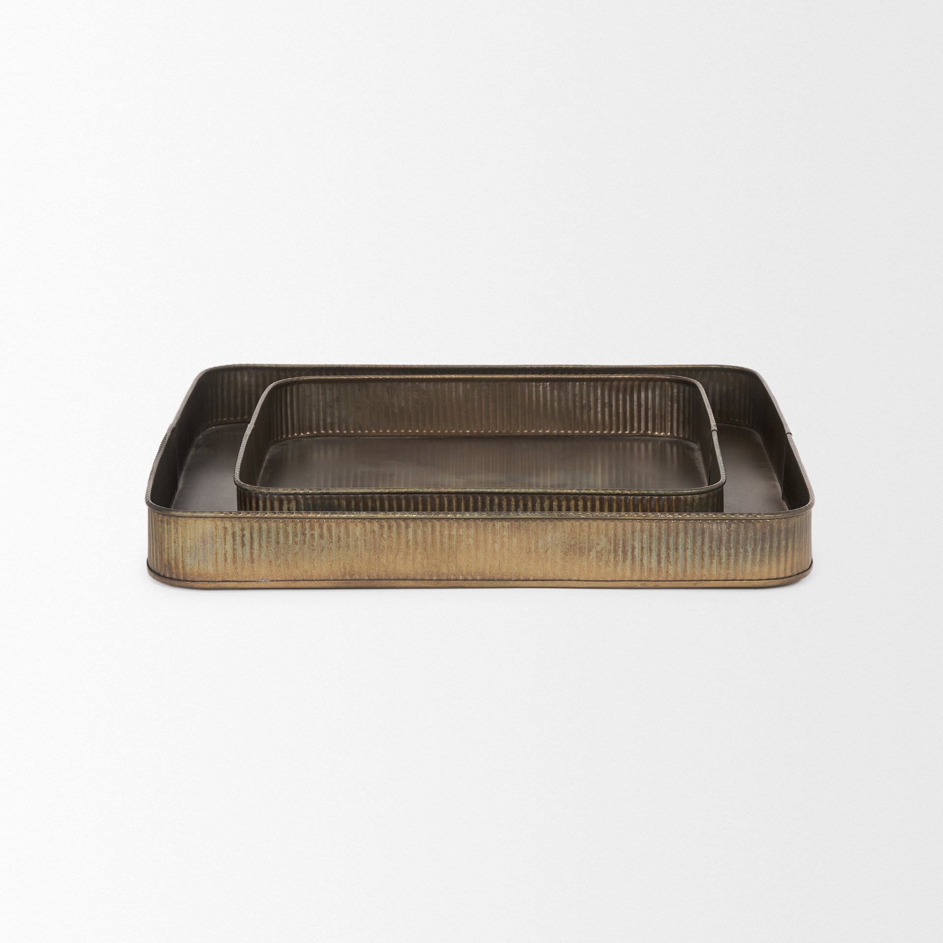 Varun Square Antiqued Brass Metal Tray (Set of 2) - Central Designs