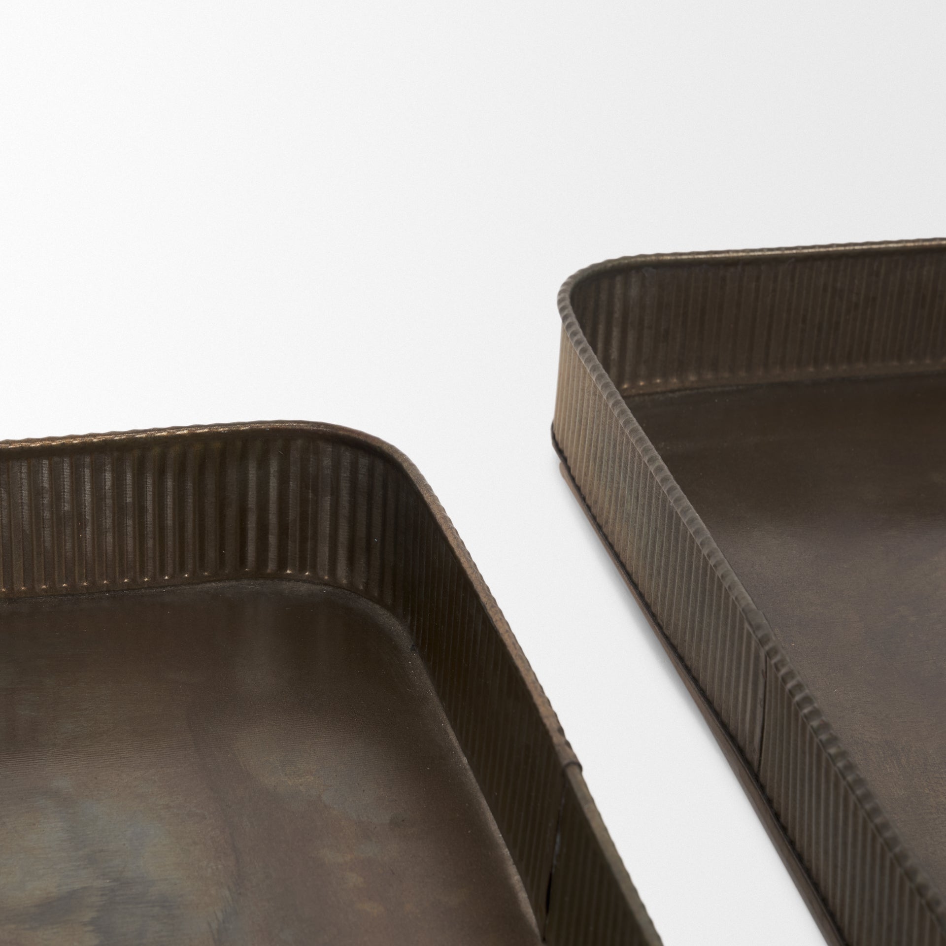 Varun Square Antiqued Brass Metal Tray (Set of 2) - Central Designs