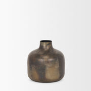 Daya Short Antiqued Gold Metal Vase - Central Designs