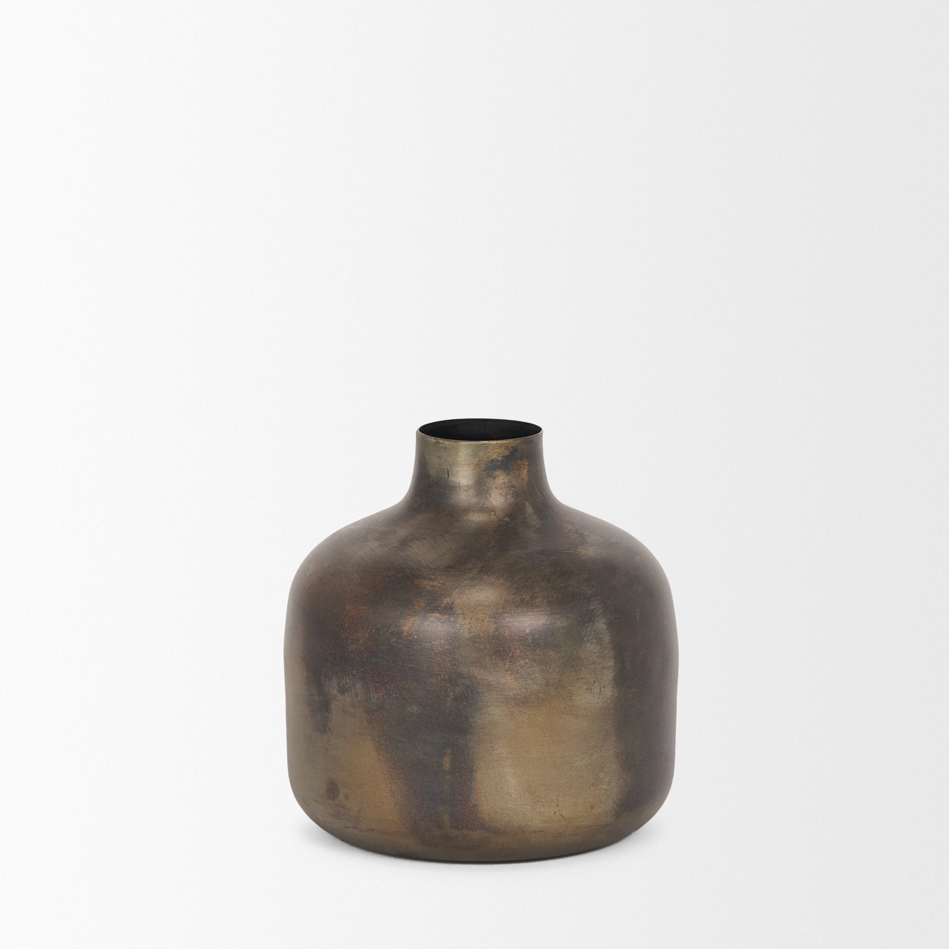 Daya Short Antiqued Gold Metal Vase - Central Designs