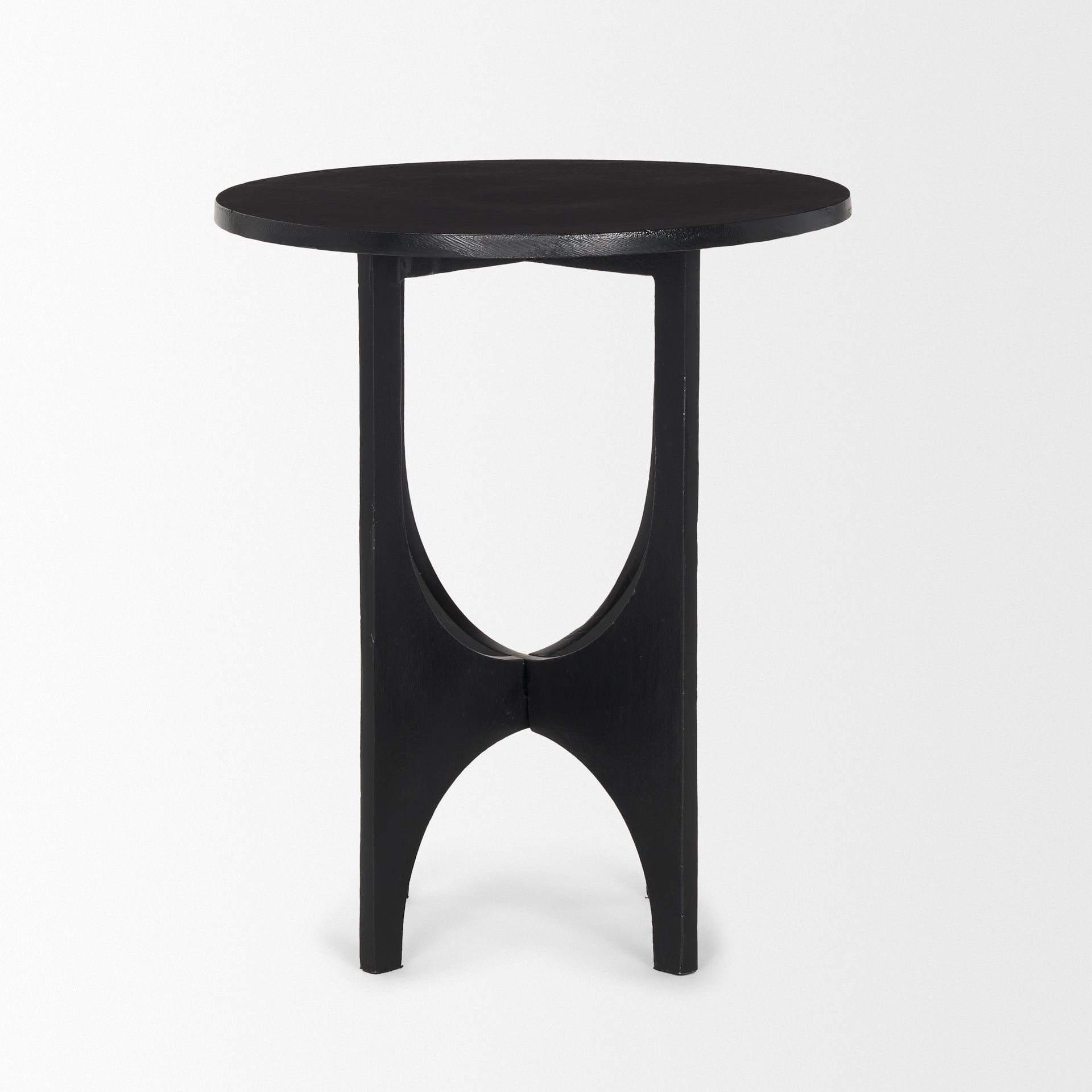 Sobi Textured Matte Black Round Metal Accent Table - Central Designs