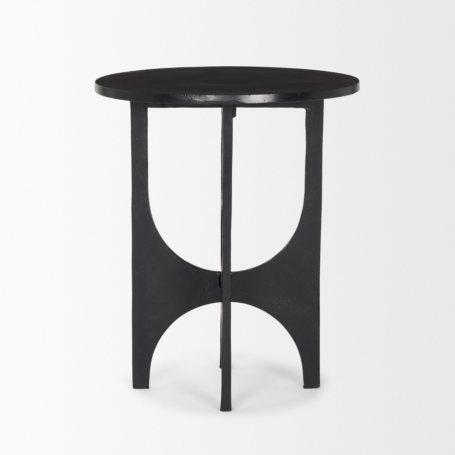 Sobi Textured Matte Black Round Metal Accent Table - Central Designs
