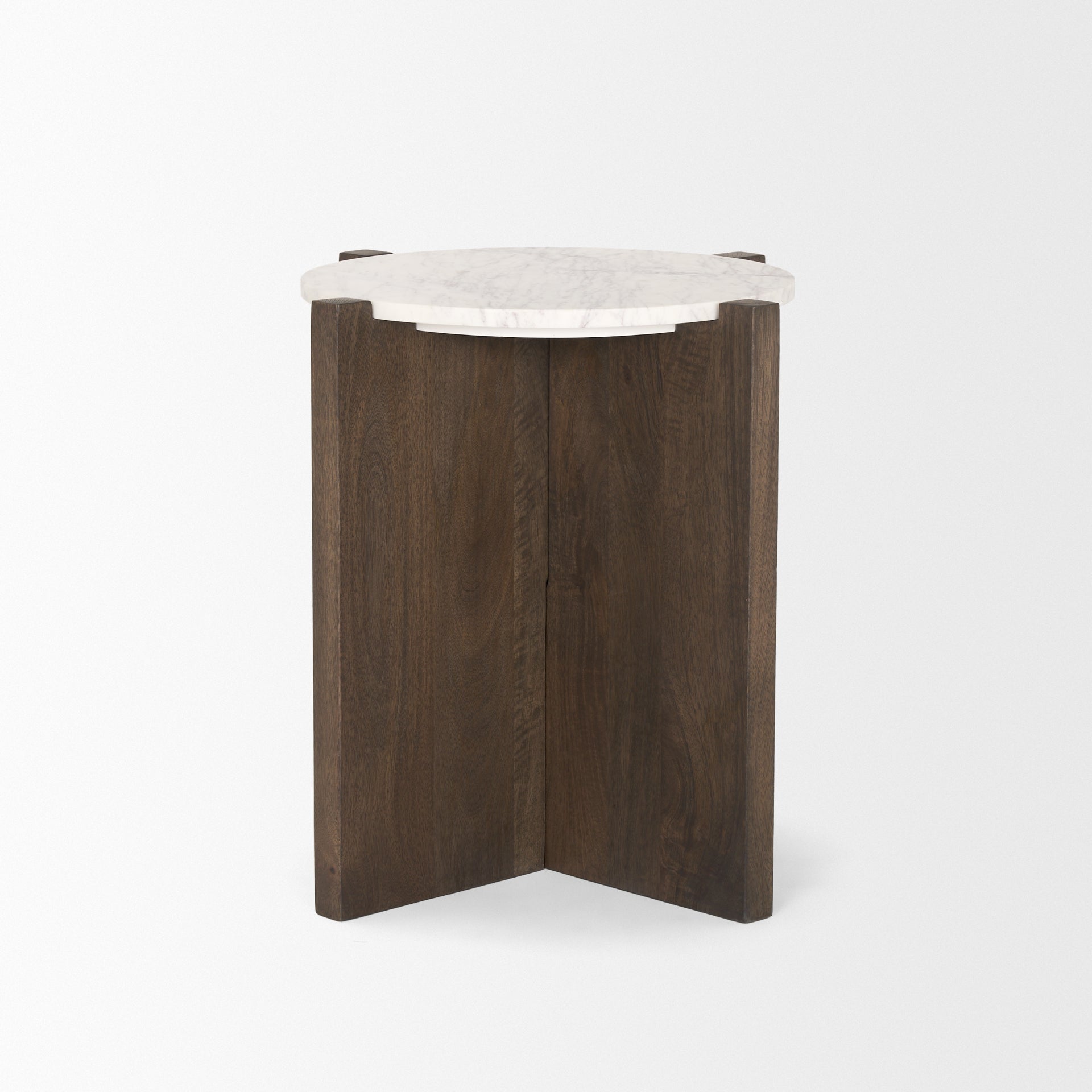 Bianca Dark Brown Wood w/ Marble Round Accent Table - Central Designs