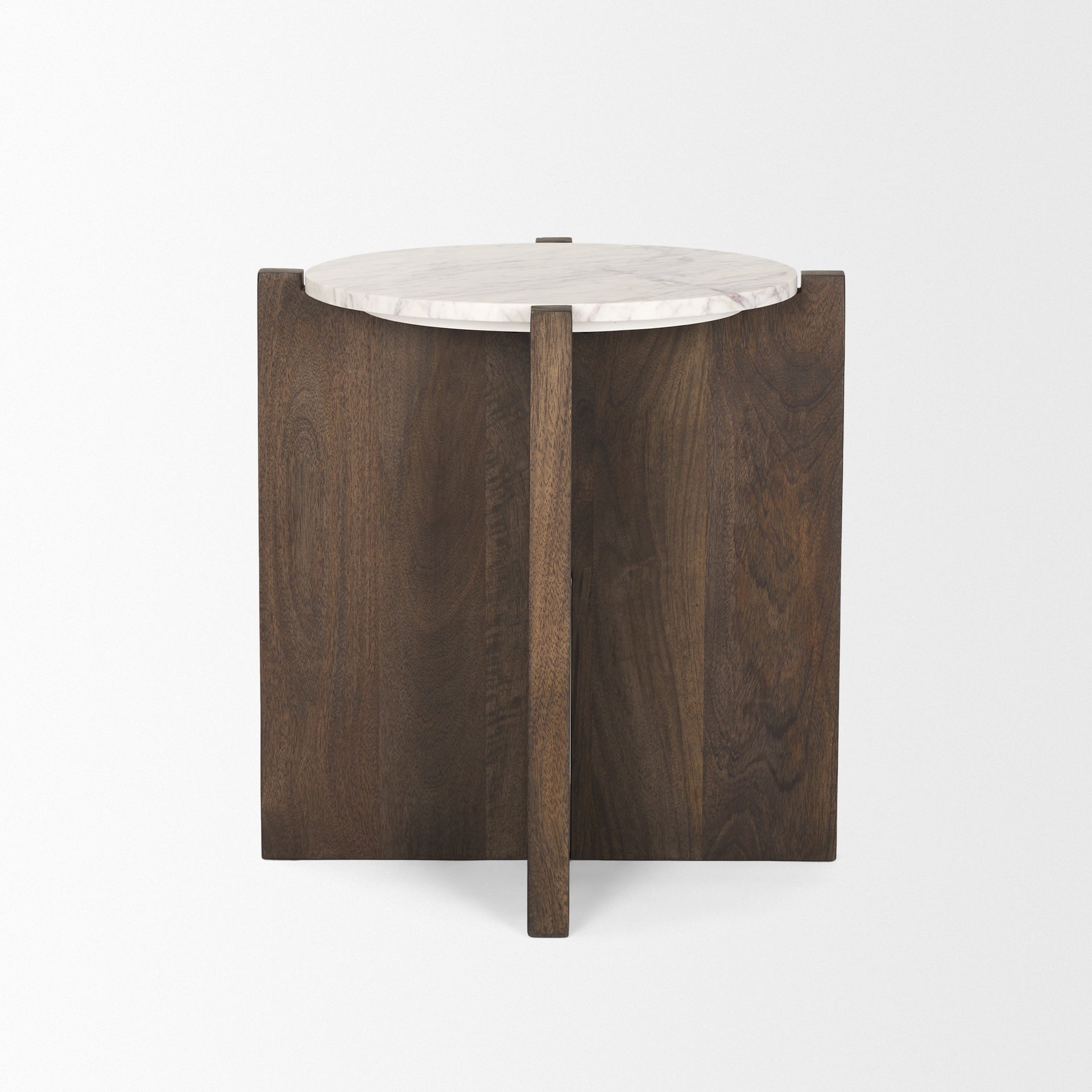 Bianca Dark Brown Wood w/ Marble Round Accent Table - Central Designs
