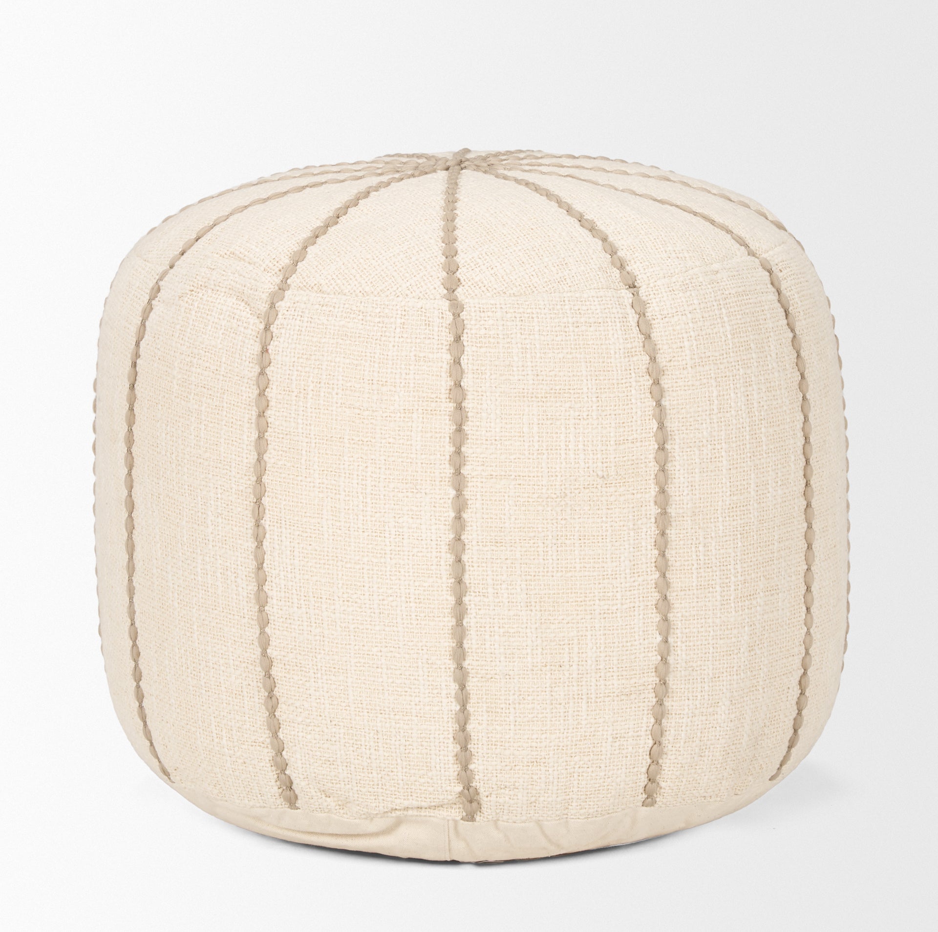 Sachi Beige w/ Stitching Pouf - Central Designs
