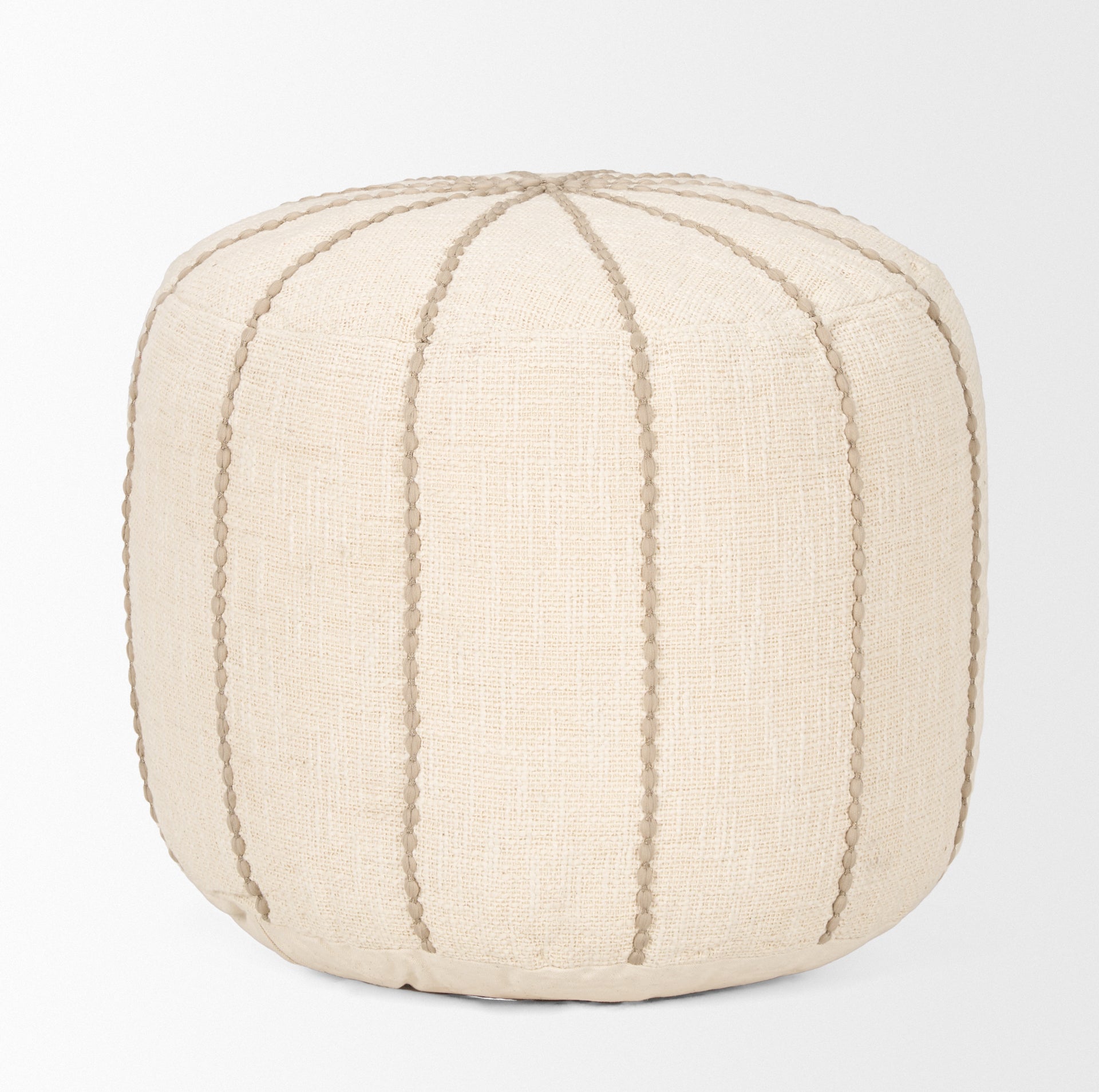 Sachi Beige w/ Stitching Pouf - Central Designs