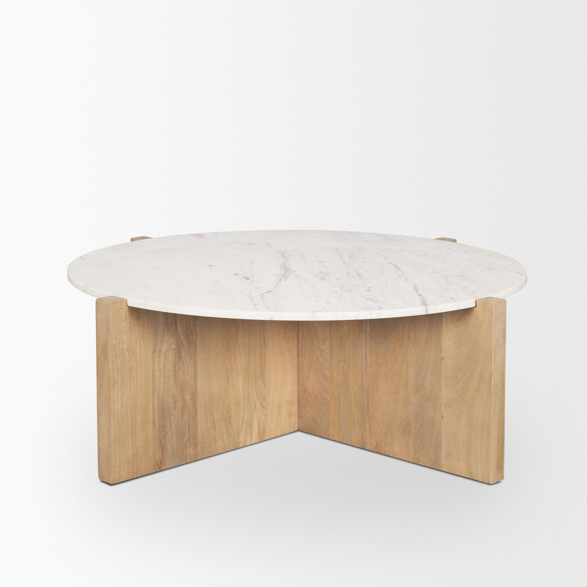 Bianca Light Brown Wood w/ Round Marble Top Coffee Table - Central Designs