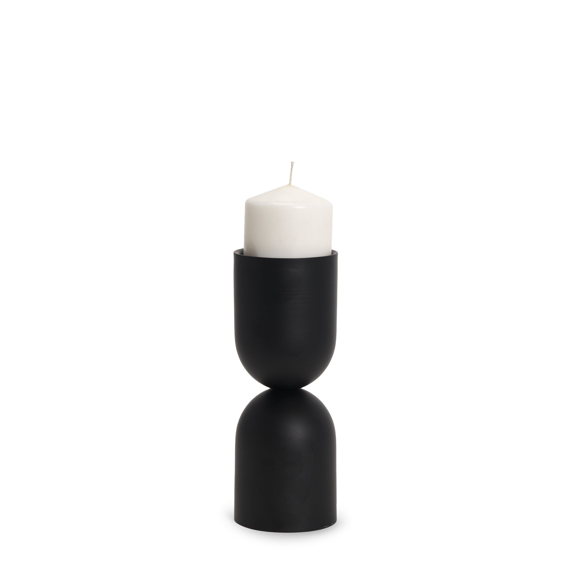 Qamra Short Black Metal Pillar Candle Holder - Central Designs