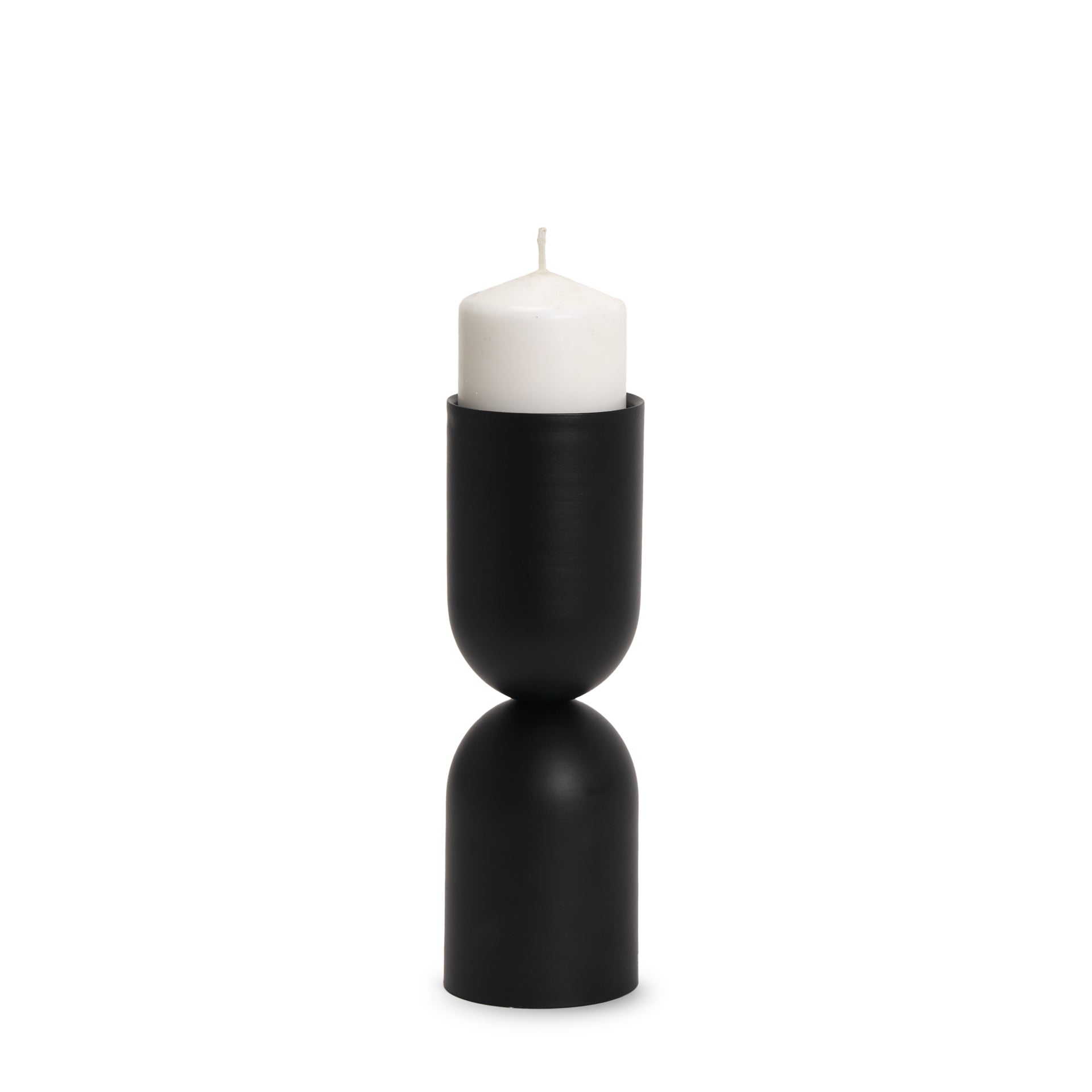 Qamra Medium Black Metal Pillar Candle Holder - Central Designs
