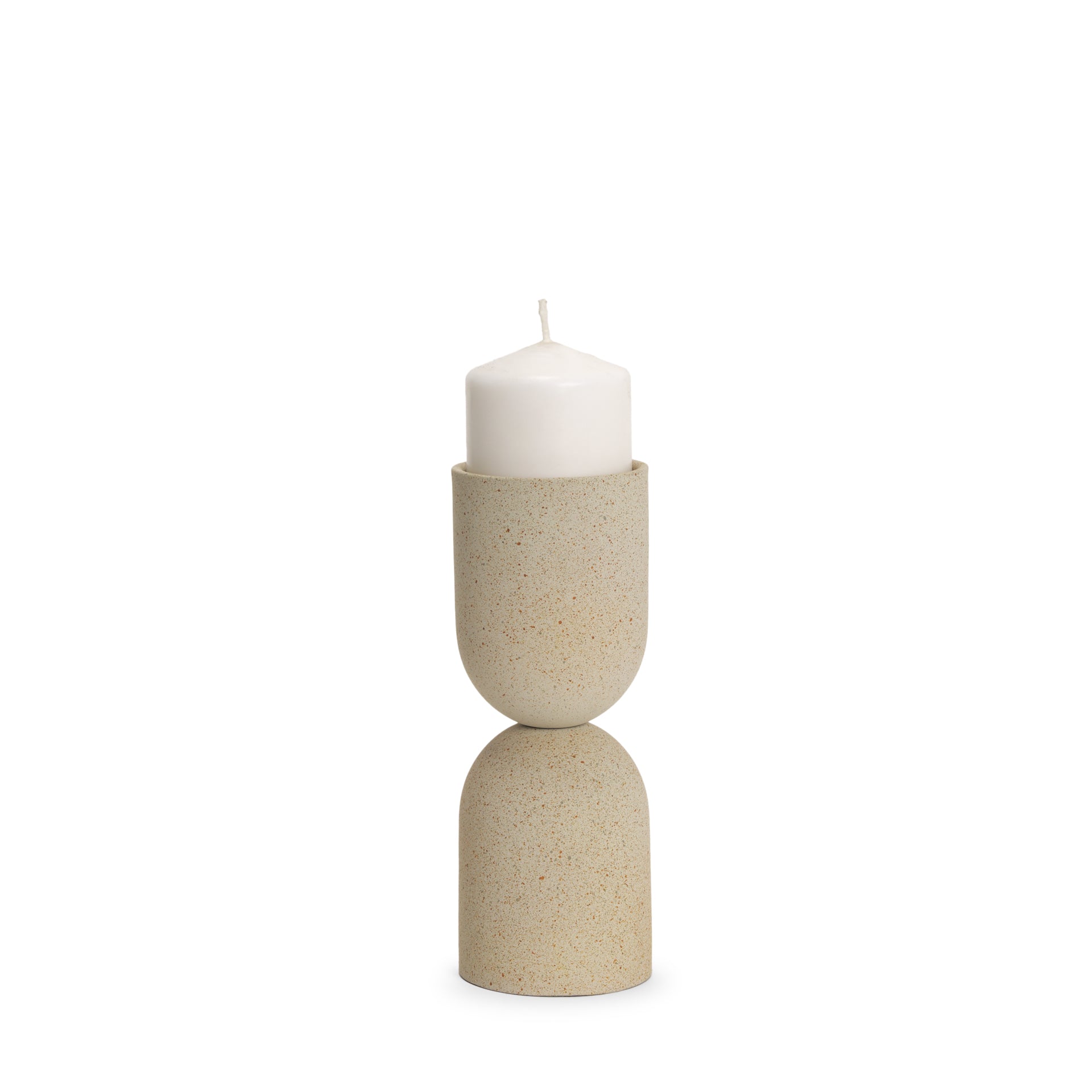 Qamra Short Beige Textured Metal Pillar Candle Holder - Central Designs