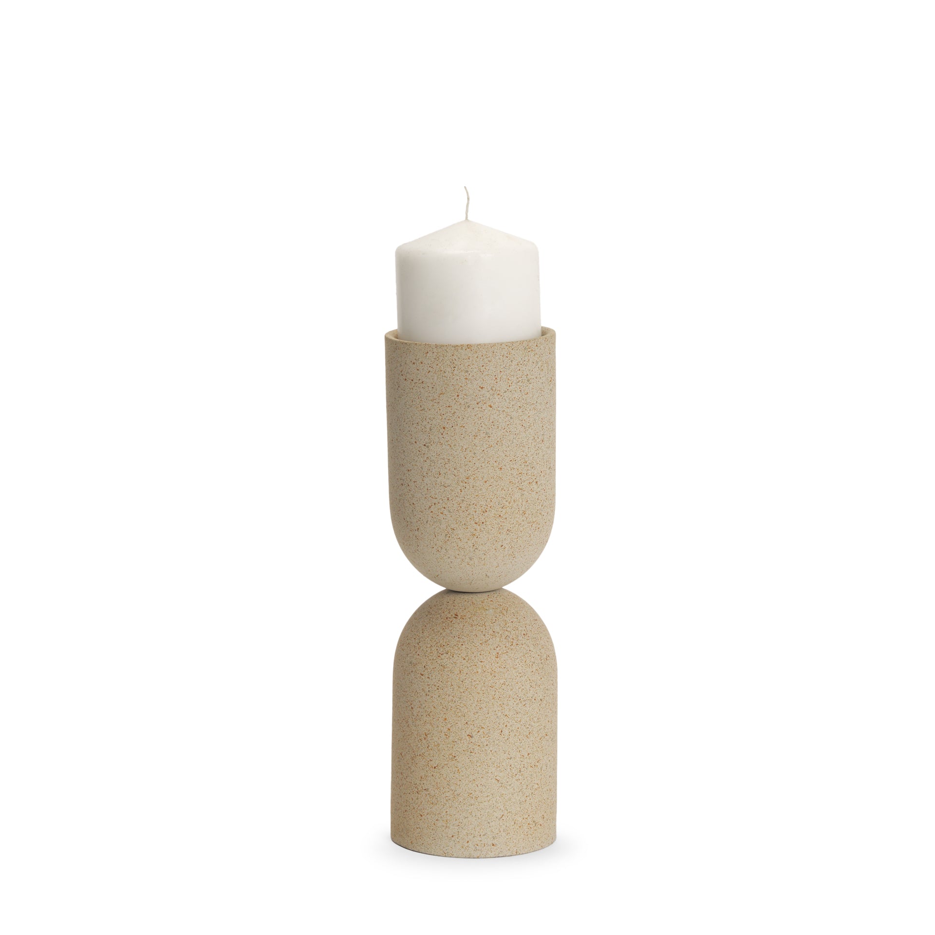 Qamra Medium Beige Textured Metal Pillar Candle Holder Candle Holder - Central Designs