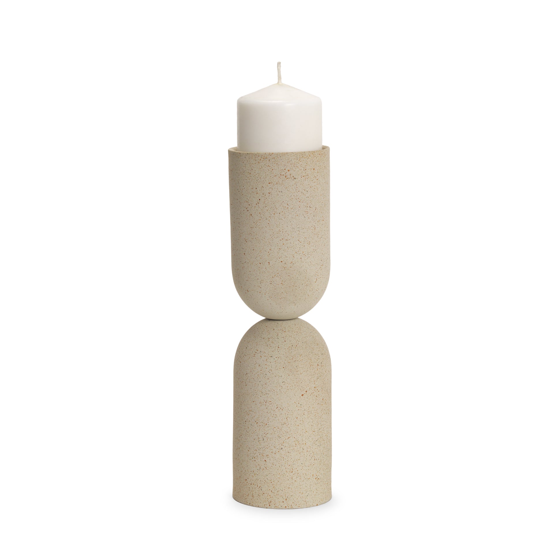 Qamra Tall Beige Textured Metal Pillar Candle Holder Candle Holder - Central Designs