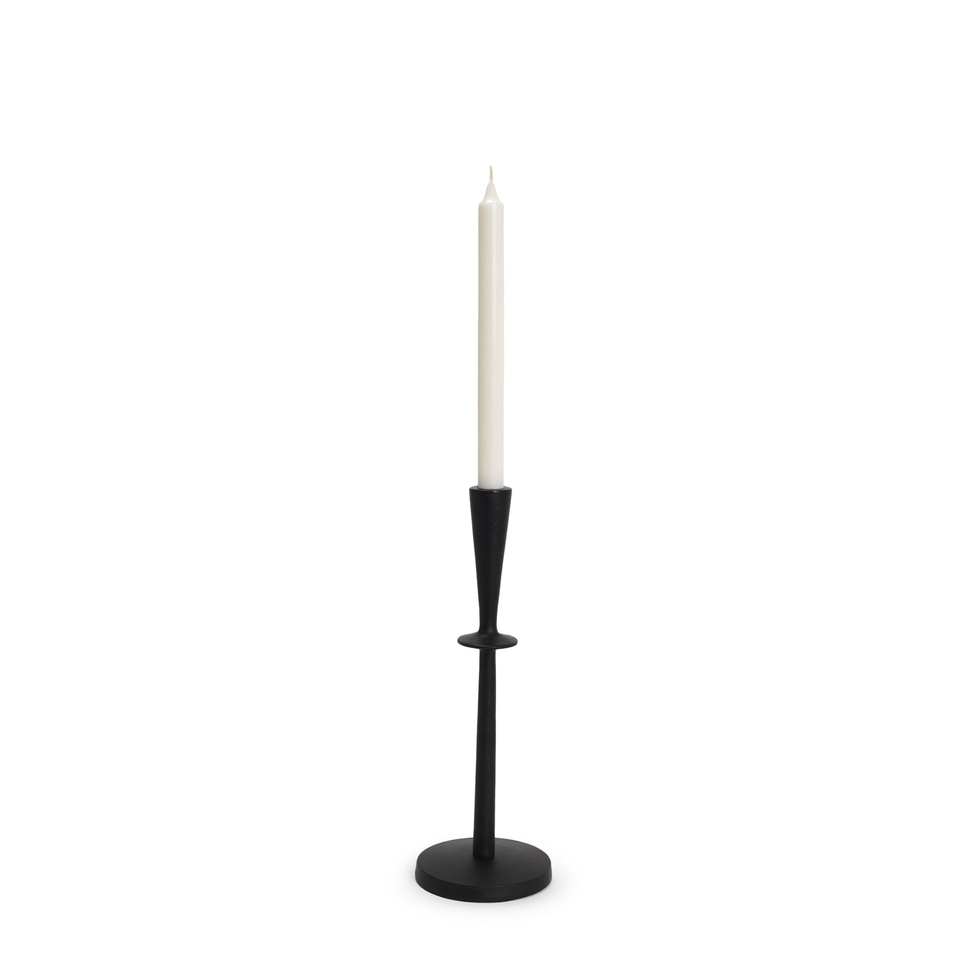 Qwin Matte Black Cast Aluminum Medium Candle Holder - Central Designs