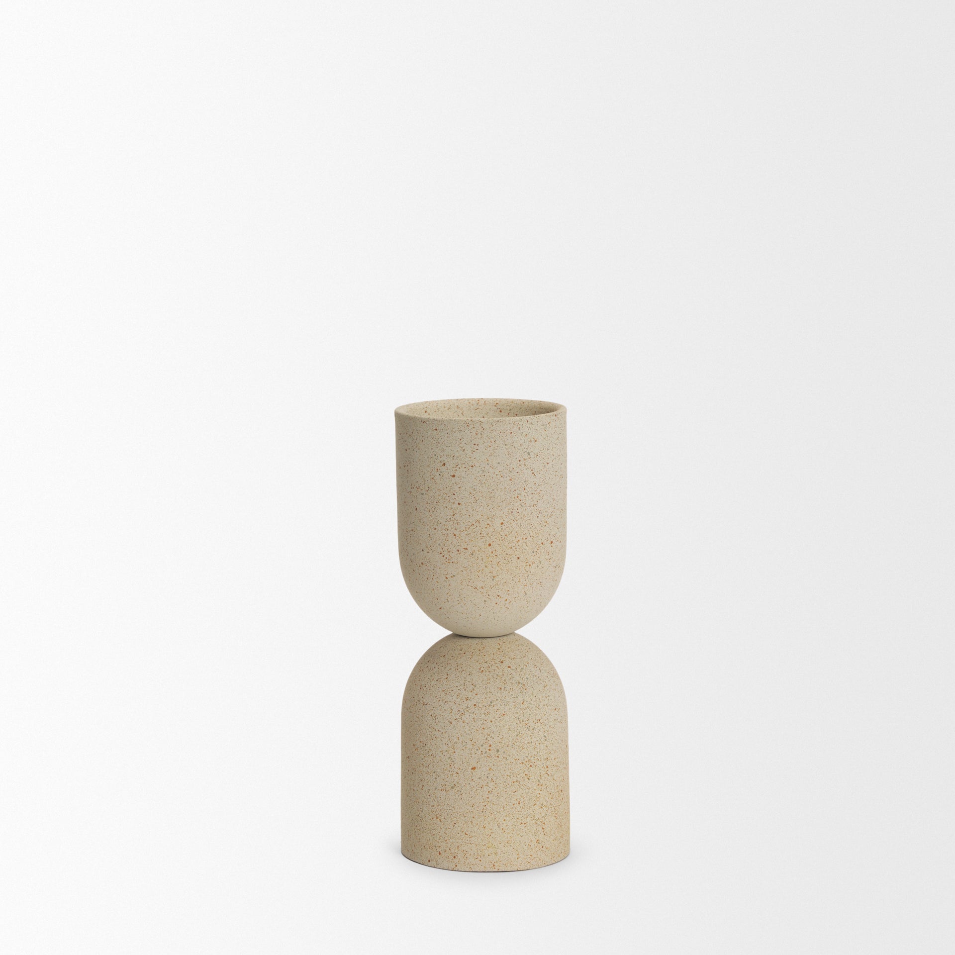 Qamra Short Beige Textured Metal Pillar Candle Holder - Central Designs