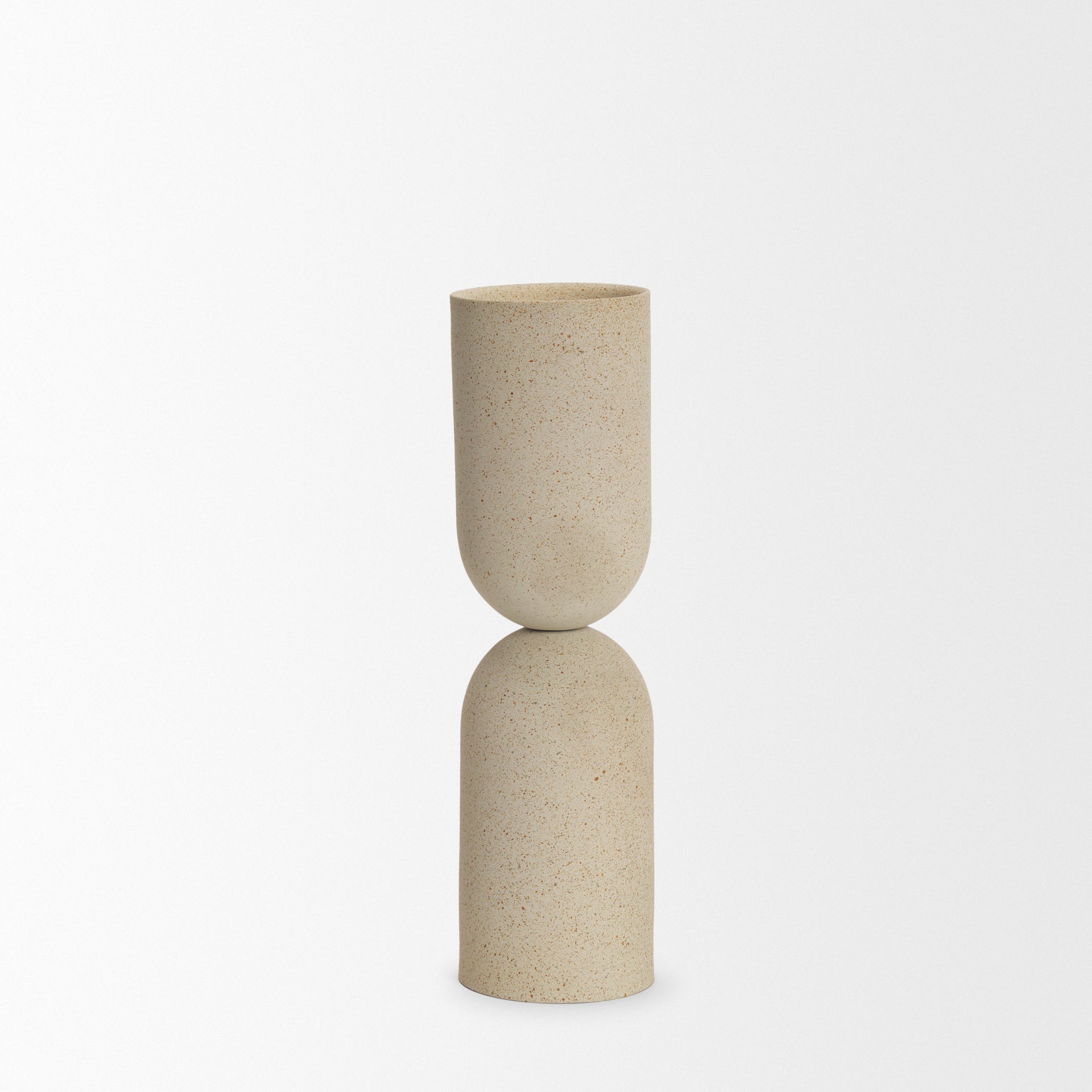 Qamra Tall Beige Textured Metal Pillar Candle Holder Candle Holder - Central Designs