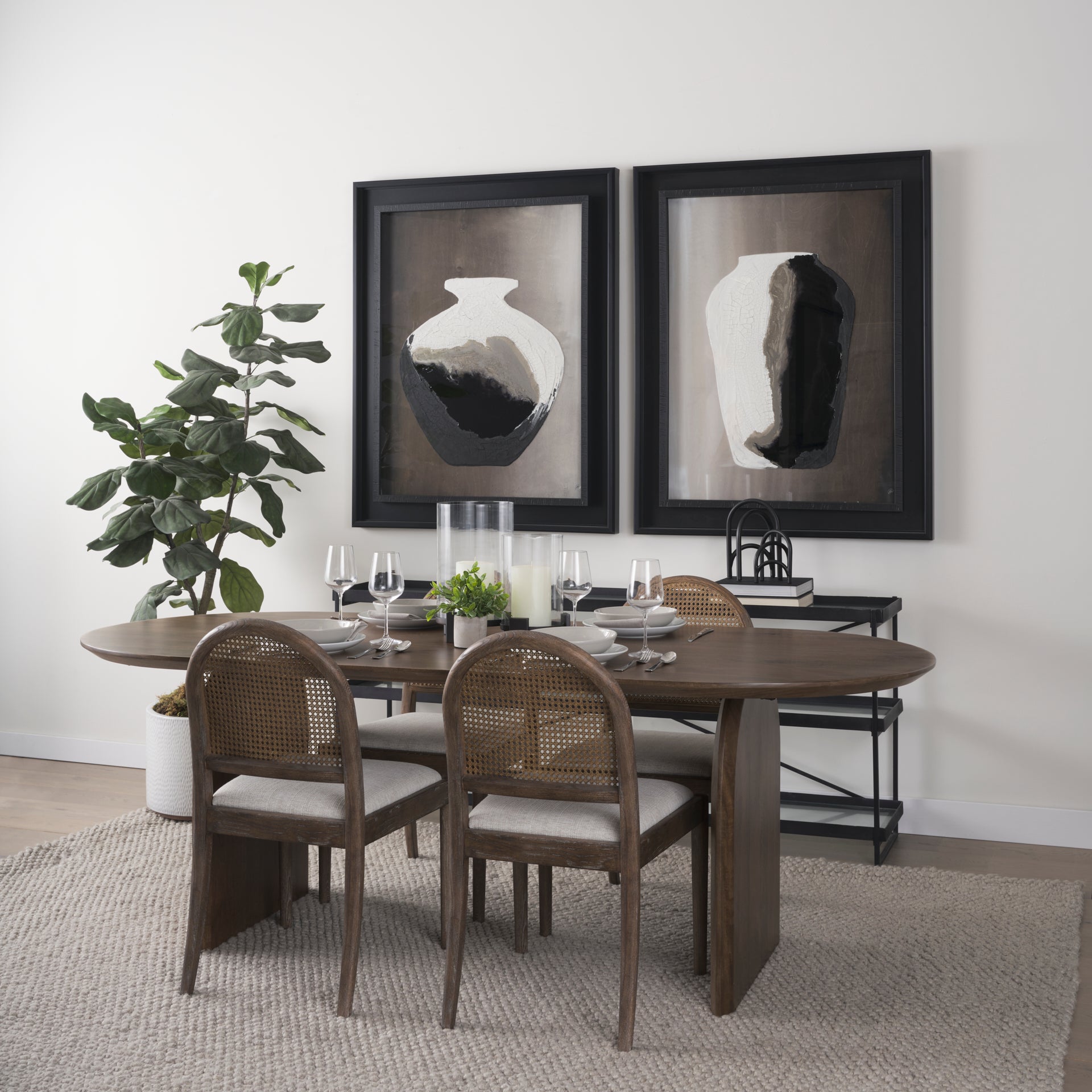 Isla Oval Dining Table w/Dark Brown Wood Top & Arched Legs - Central Designs