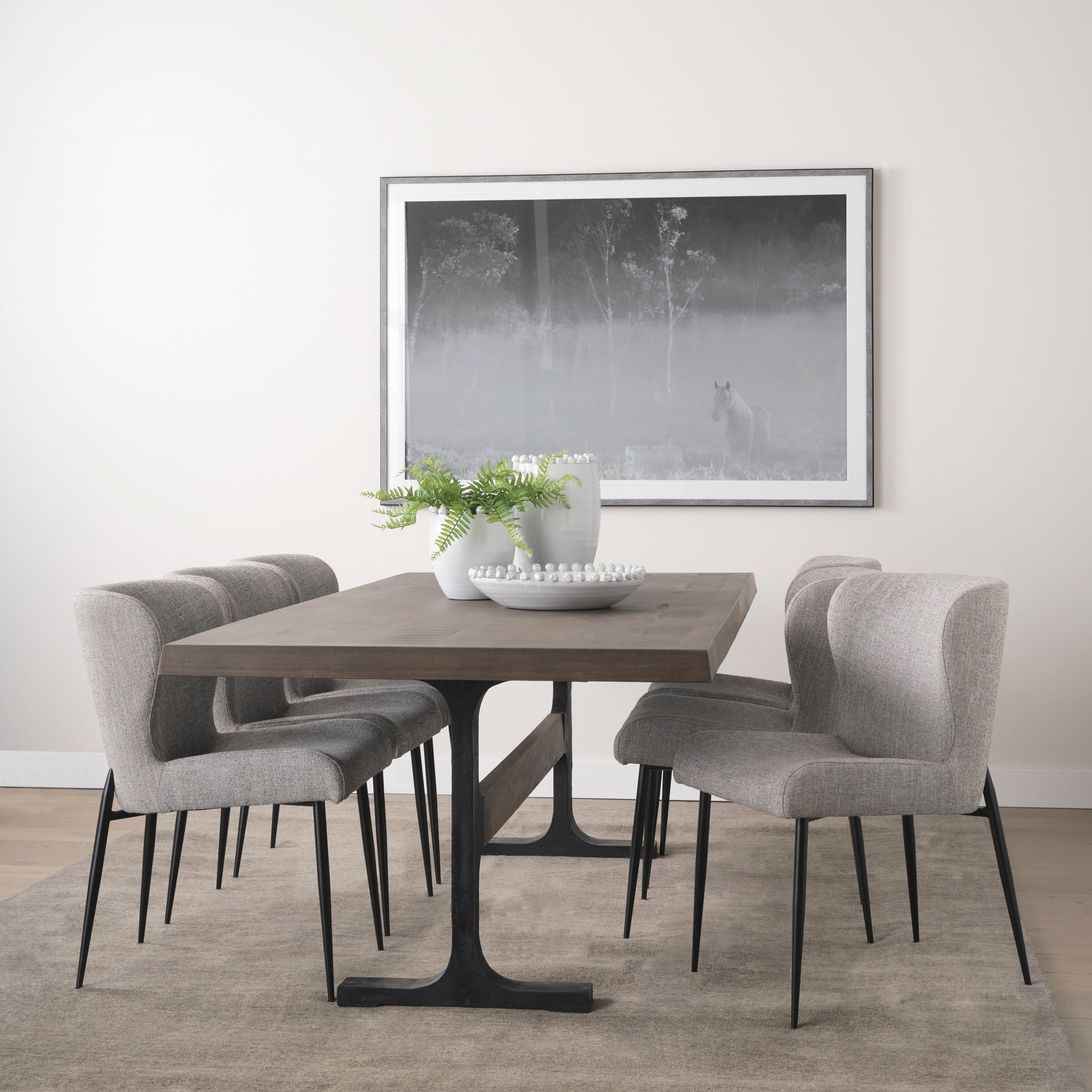 Araxi Rectangular Dark Brown Wood w/ Black Metal Base Dining Table