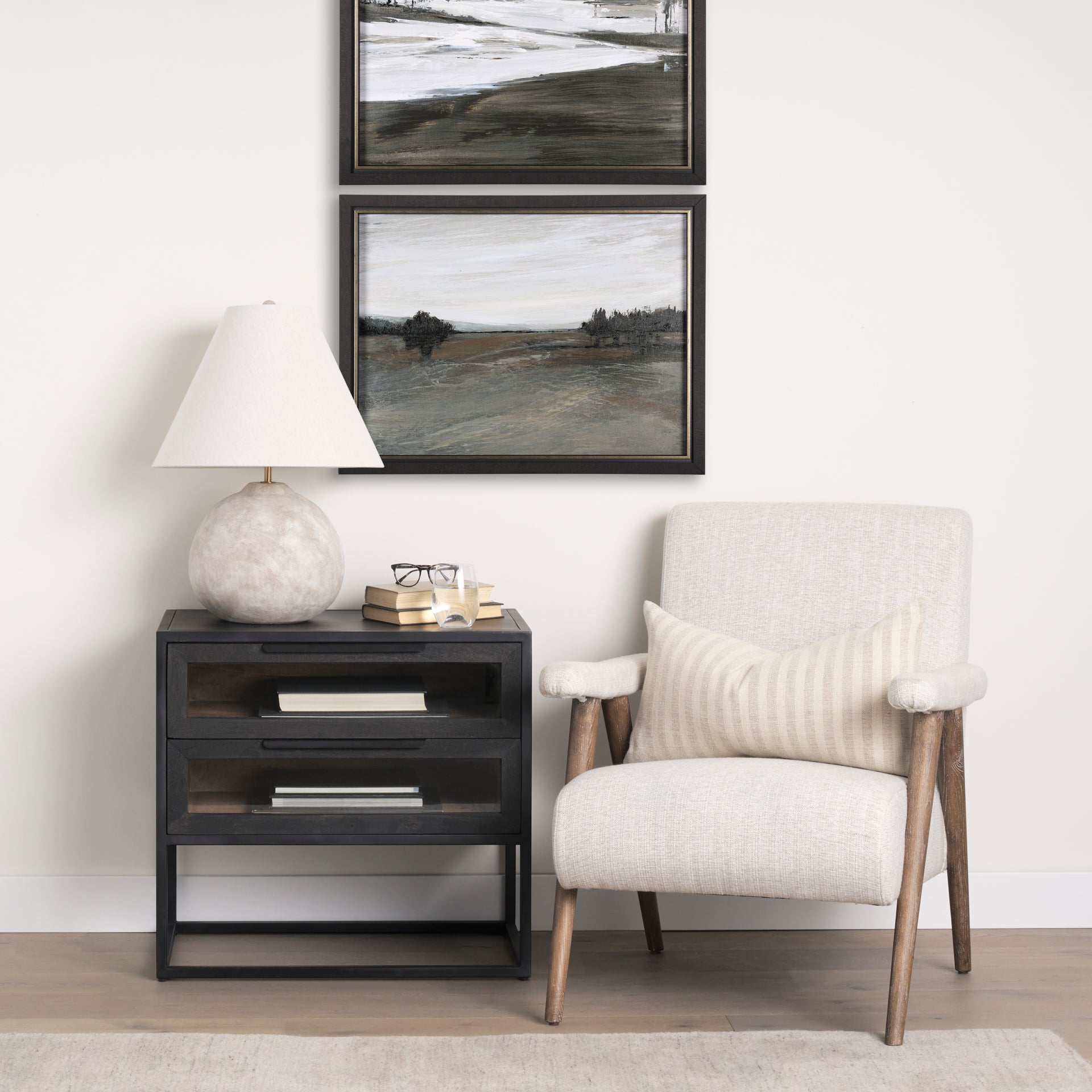 Nico Oatmeal Upholstered w/ Brown Wood Accent Chair - Central Designs