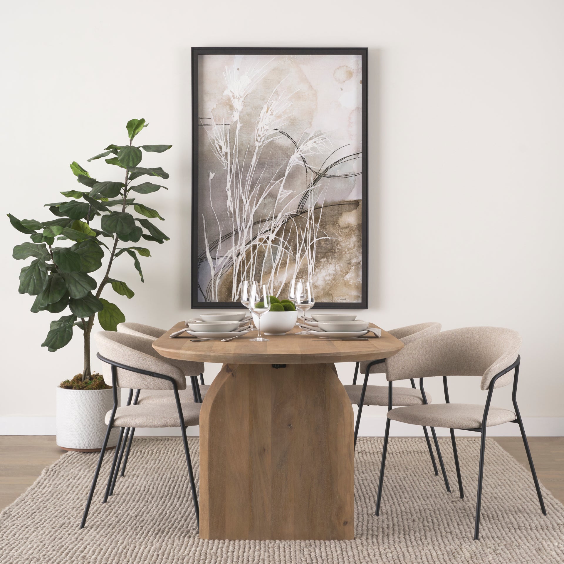 Carolyn Dining Chair w/ Oatmeal Fabric & Matte Black Metal - Central Designs