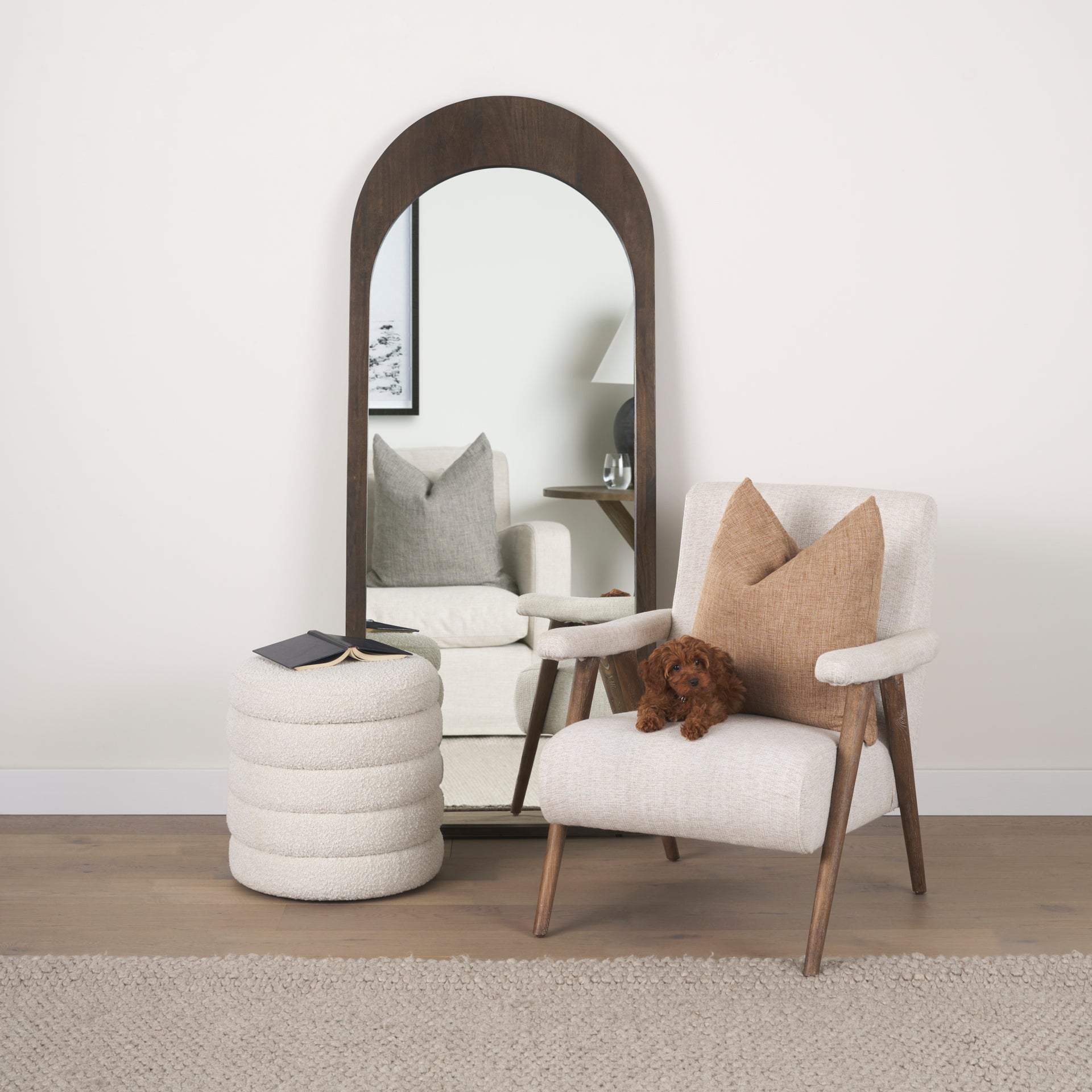 Celeste Dark Brown Wood Arched Floor Mirror - Central Designs