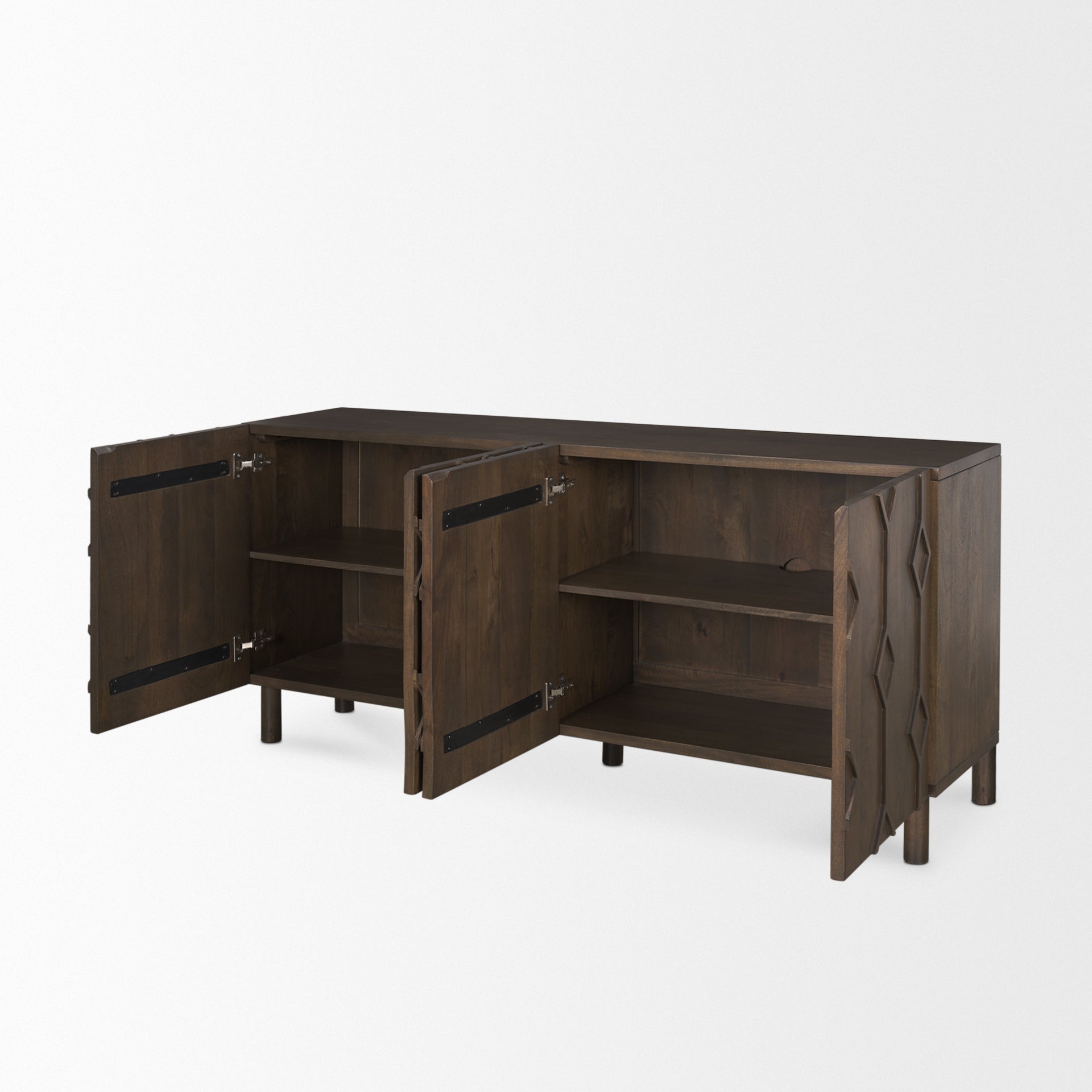 Heera Dark Brown Diamond Motif w/ Shelf Sideboard - Central Designs