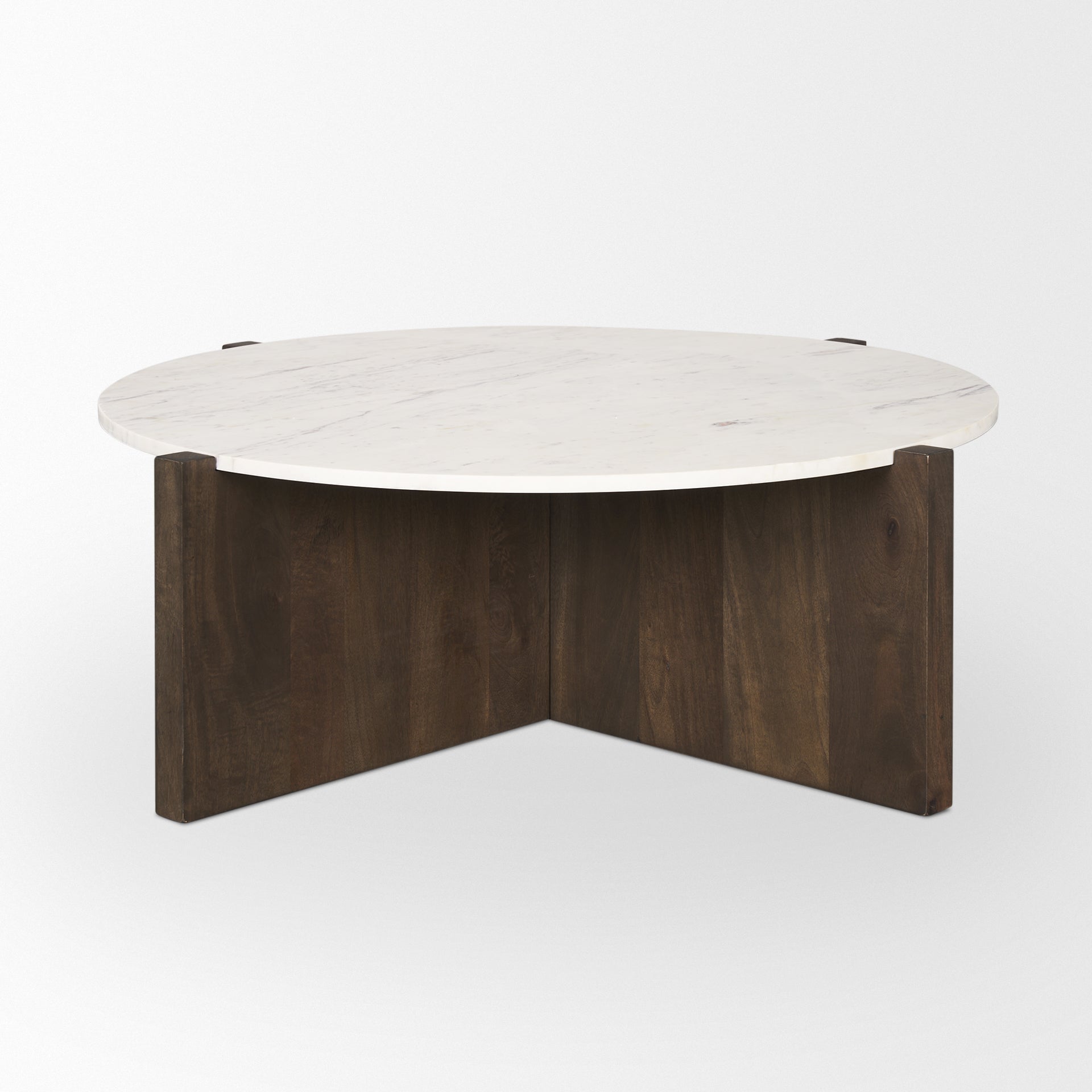Bianca Dark Brown Wood w/ Marble Round Top Coffee Table - Central Designs