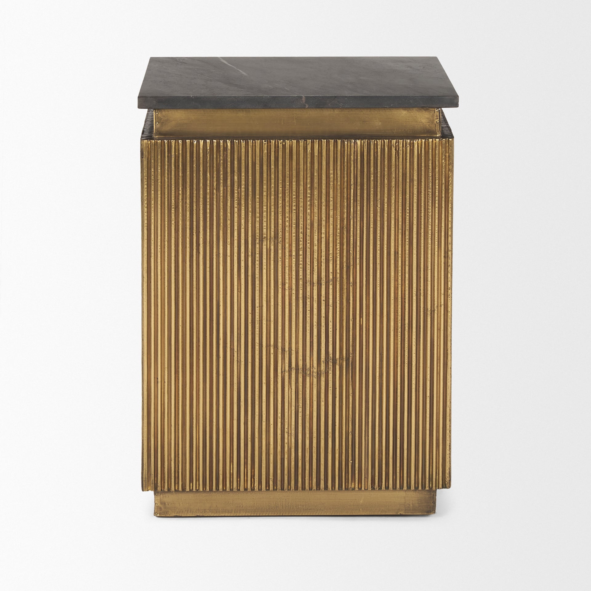 Satima Black Marble w/ Gold Metal Square Fluted Accent Table - Central Designs