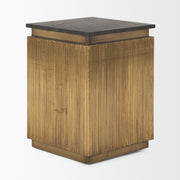 Satima Black Marble w/ Gold Metal Square Fluted Accent Table - Central Designs