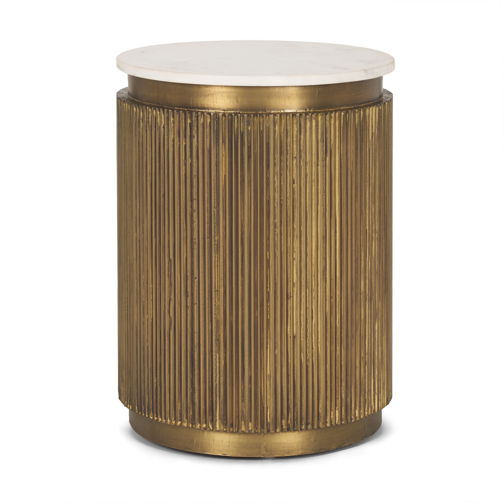 Satima White Marble w/ Gold Metal Round Fluted Accent Table - Central Designs