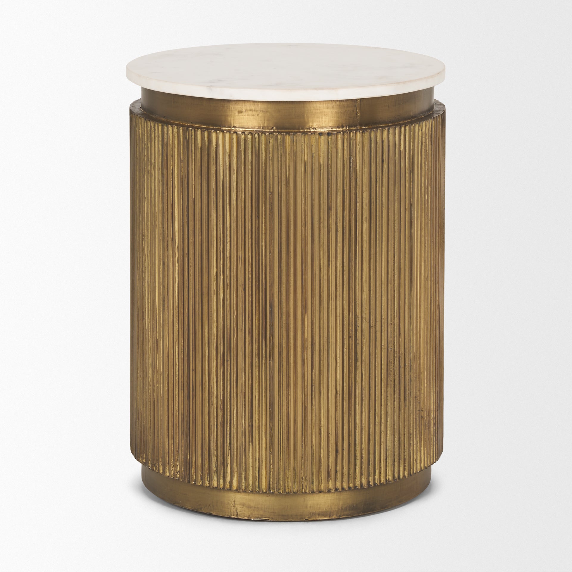 Satima White Marble w/ Gold Metal Round Fluted Accent Table - Central Designs