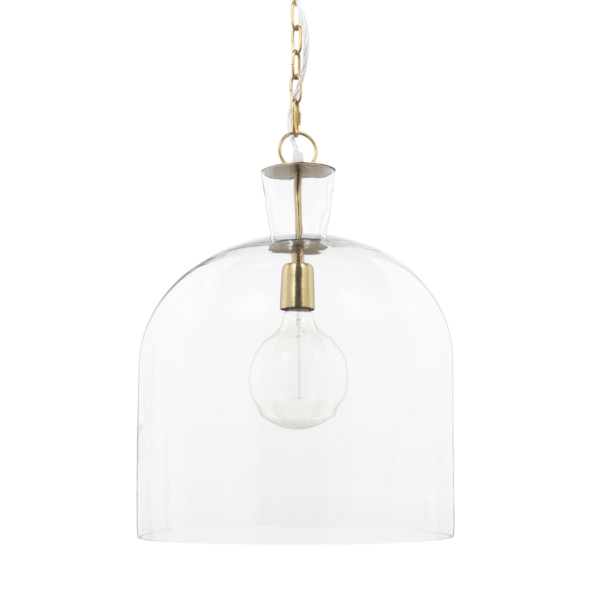 Sadah Large Clear Blown Glass w/ Gold Metal Pendant Light - Central Designs