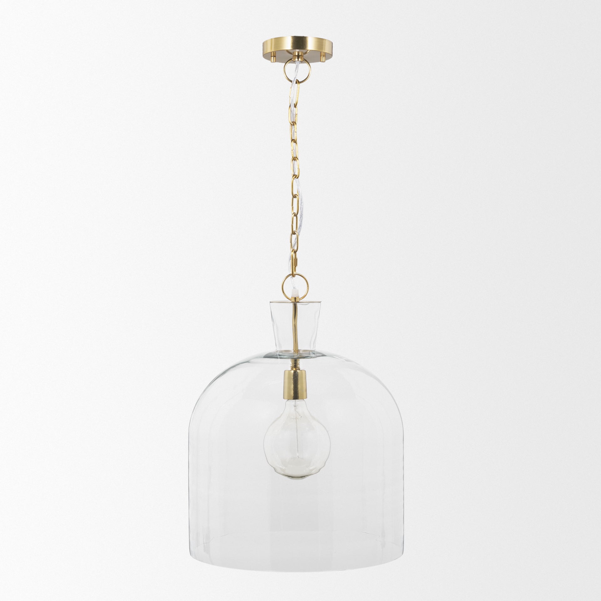 Sadah Large Clear Blown Glass w/ Gold Metal Pendant Light - Central Designs