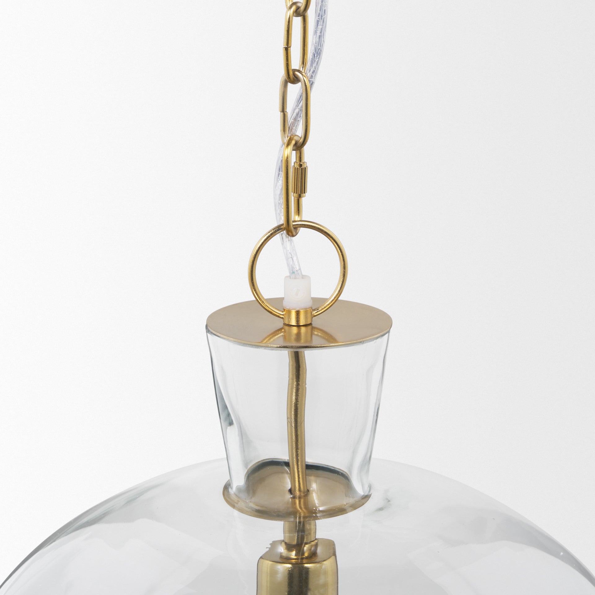 Sadah Large Clear Blown Glass w/ Gold Metal Pendant Light - Central Designs