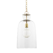 Sadah Tall Clear Blown Glass w/ Gold Metal Pendant Light - Central Designs