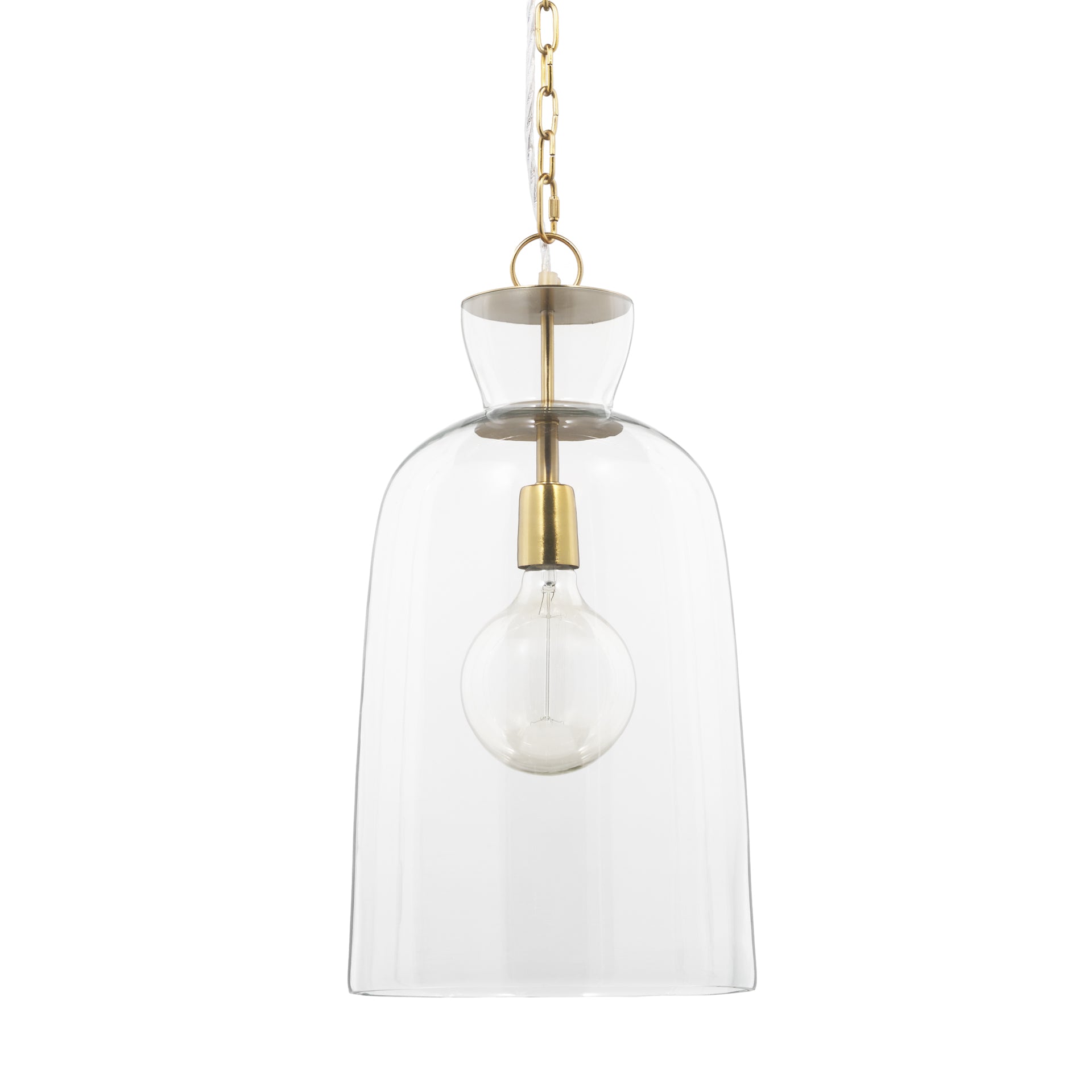 Sadah Tall Clear Blown Glass w/ Gold Metal Pendant Light - Central Designs