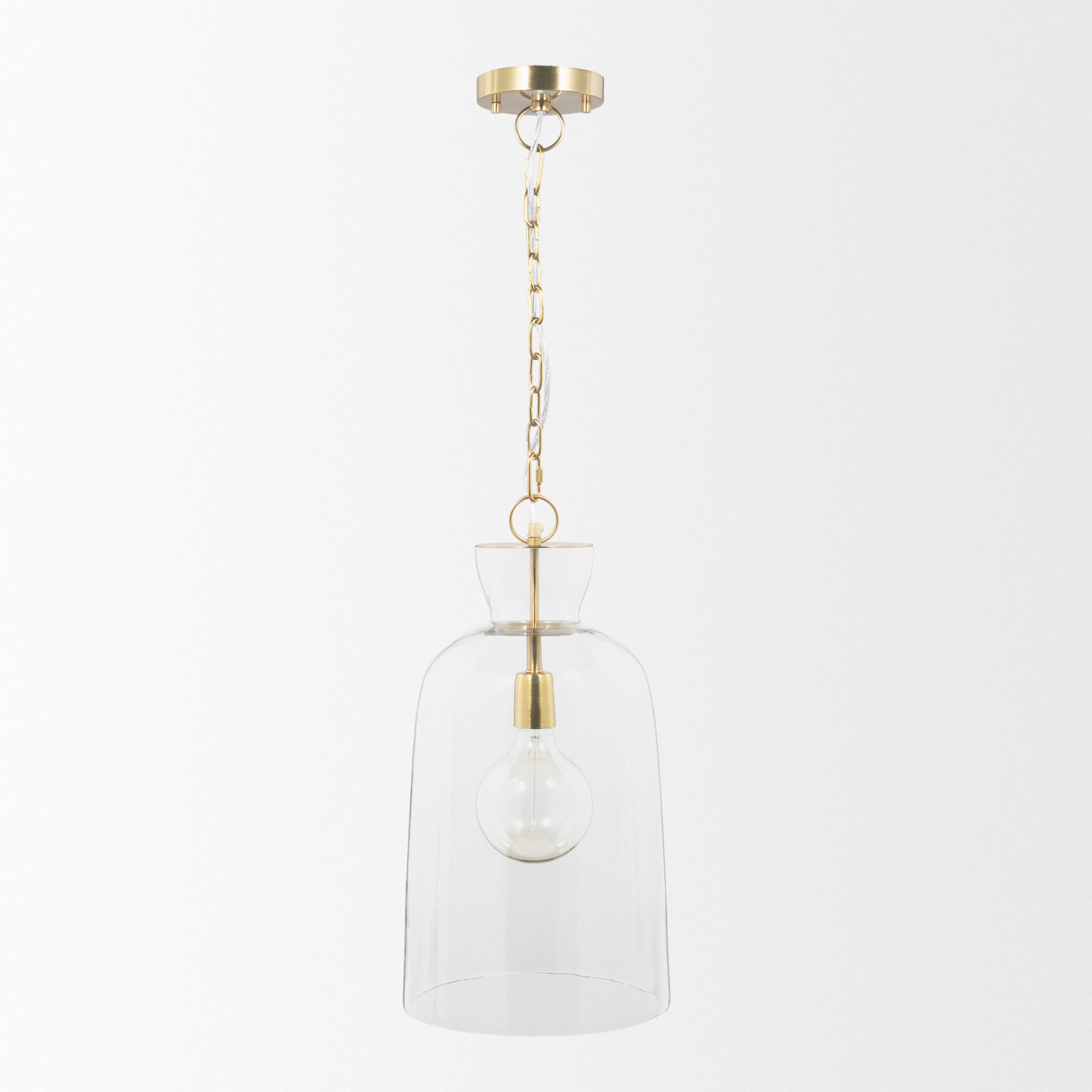 Sadah Tall Clear Blown Glass w/ Gold Metal Pendant Light - Central Designs
