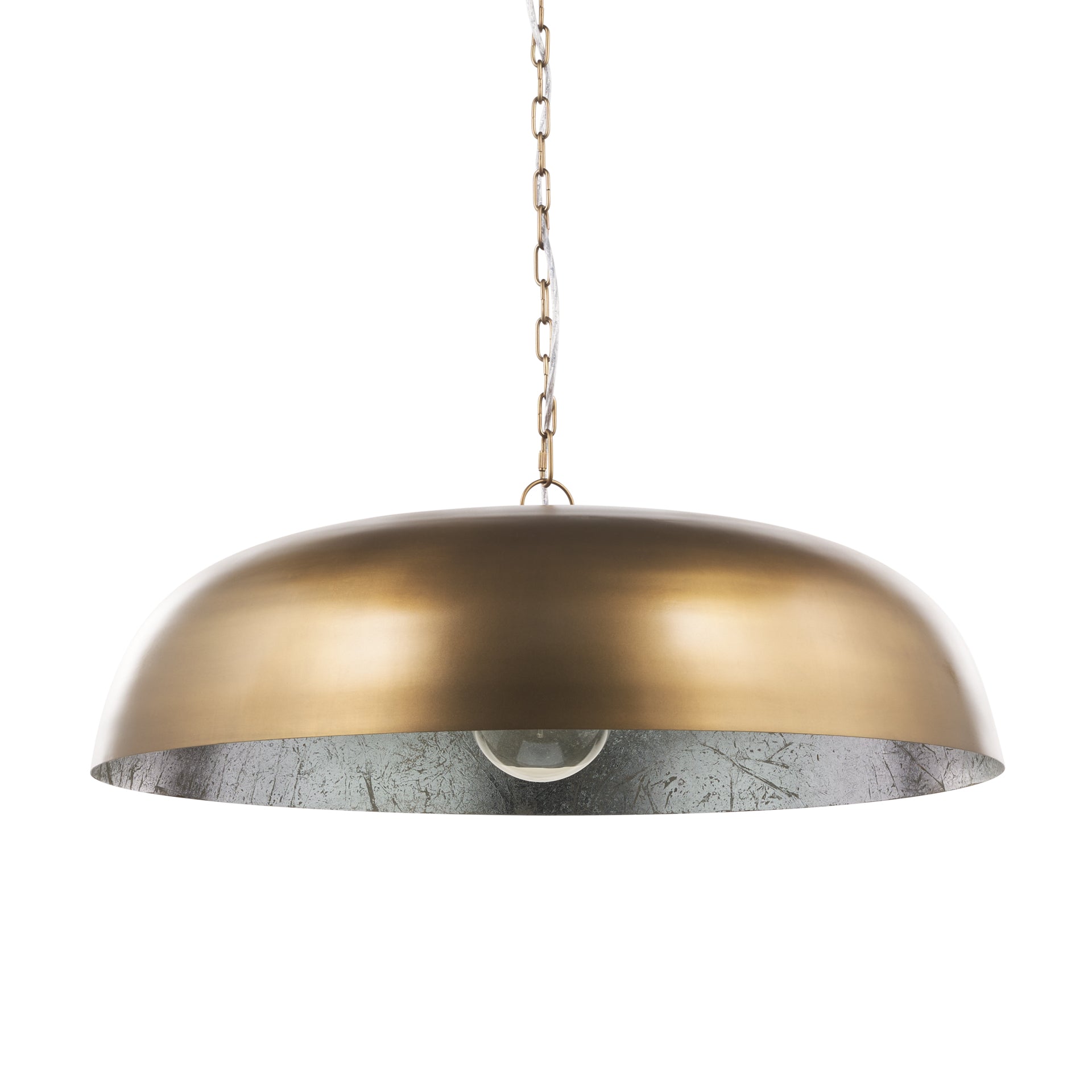 Sanne Antiqued Gold Metal w/ Silver Foil Wide Pendant Light - Central Designs