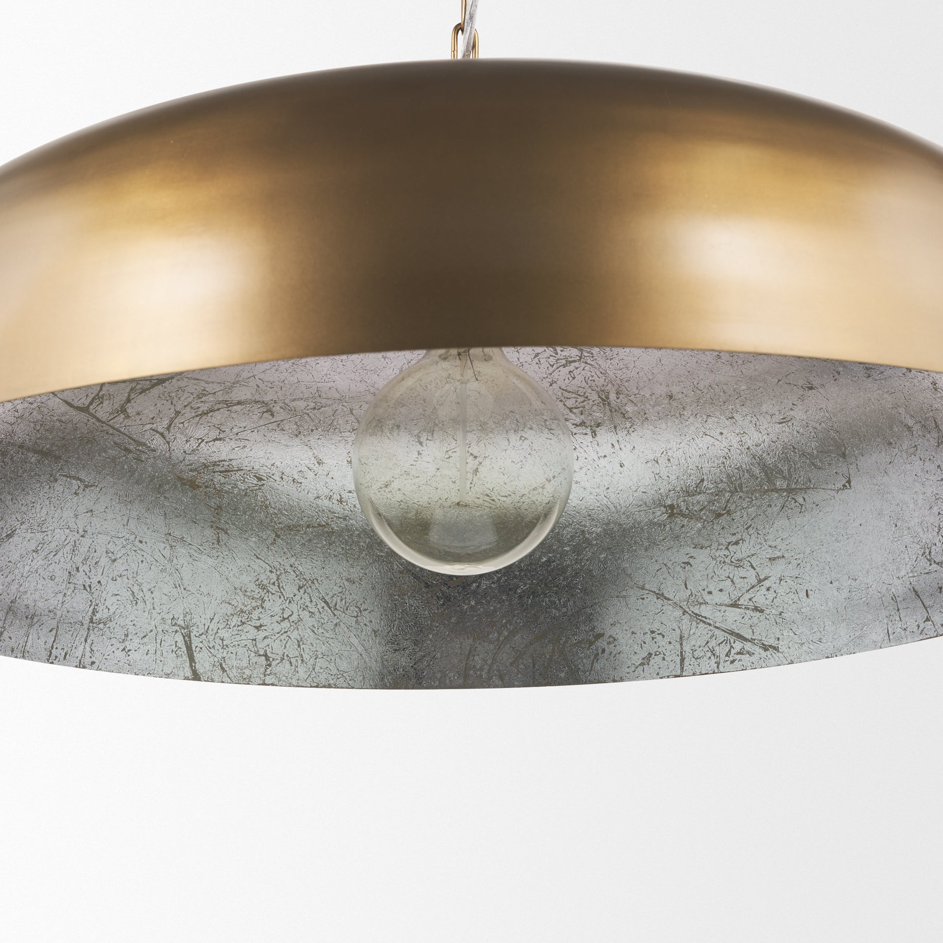 Sanne Antiqued Gold Metal w/ Silver Foil Wide Pendant Light - Central Designs