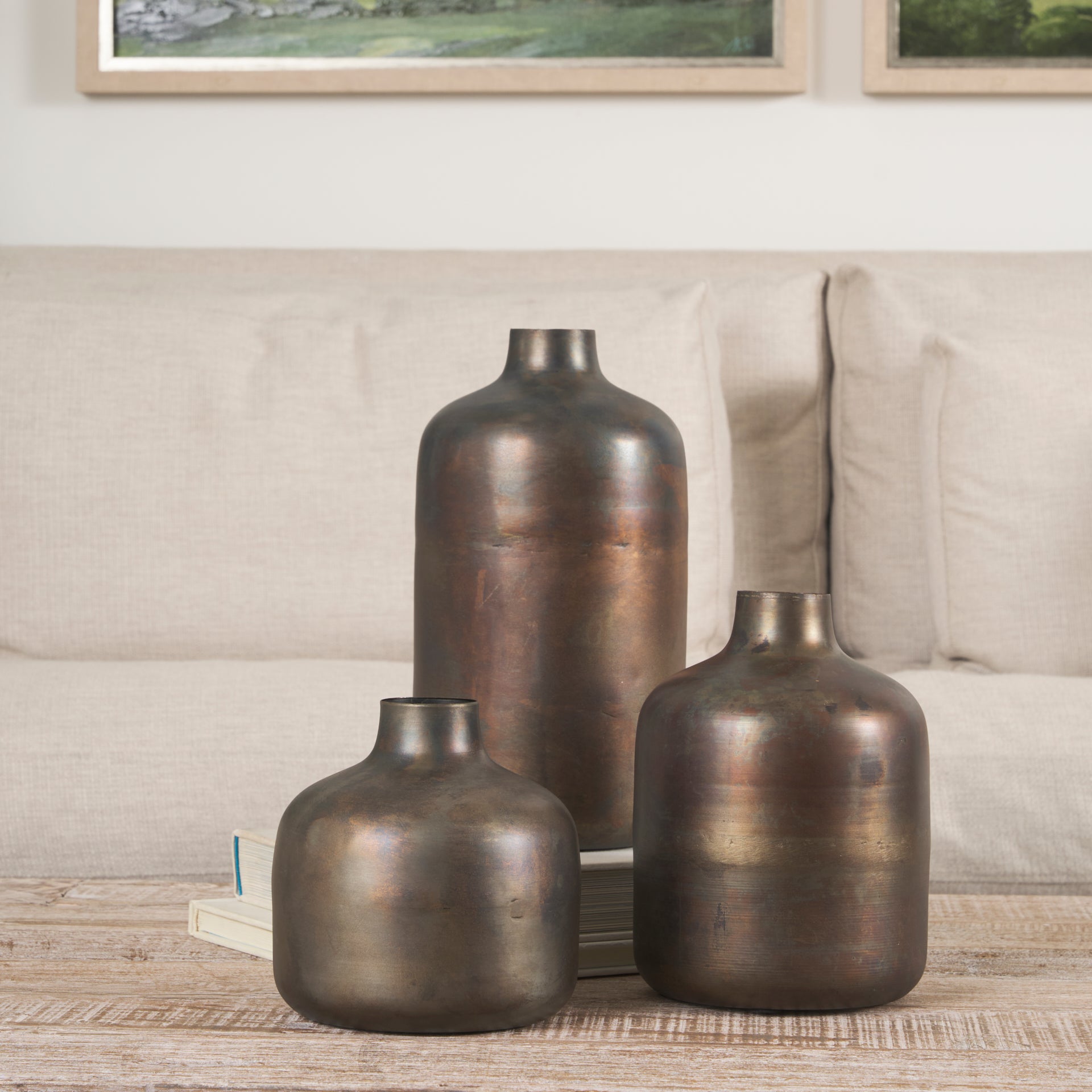 Daya Tall Antiqued Gold Metal Vase - Central Designs