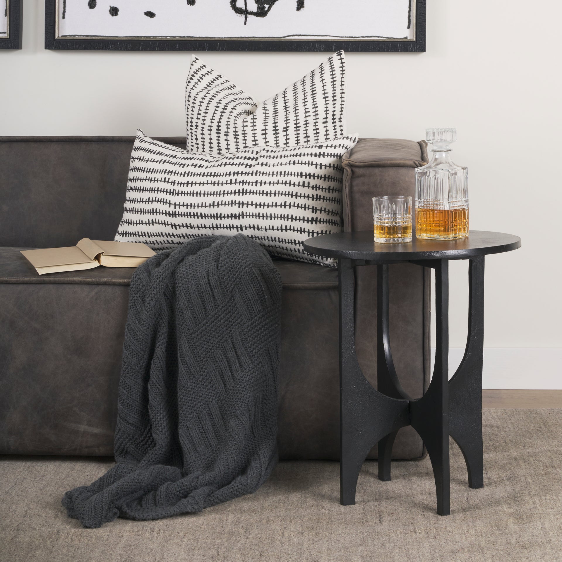 Sobi Textured Matte Black Round Metal Accent Table - Central Designs