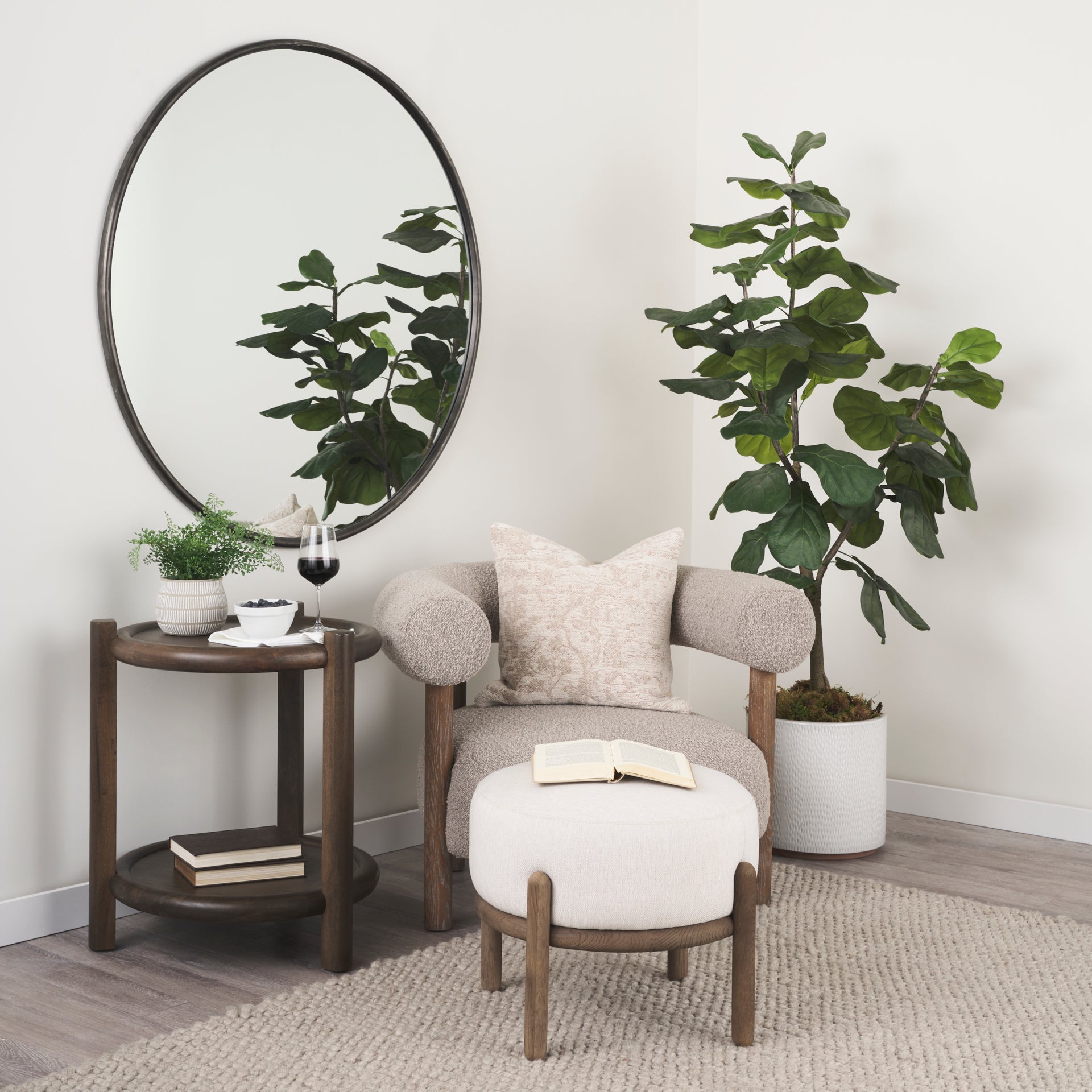 Piper 47.2L x 1.0W x 47.2H Large Black Metal Round Wall Mirror - Central Designs